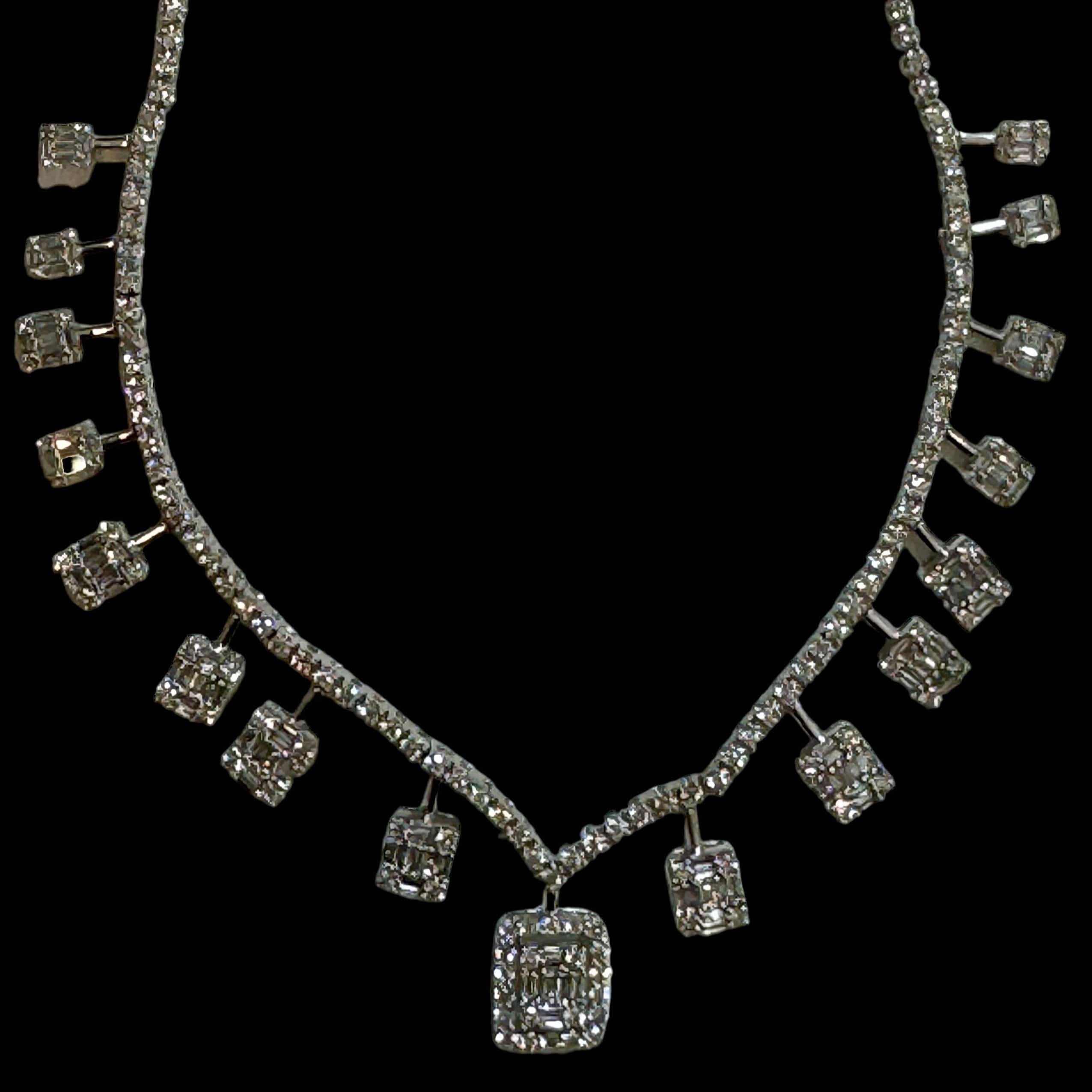 Luxury Promise Natural 4.50ct Baguette & Brilliant Round Diamond Necklace set in 18K White Gold