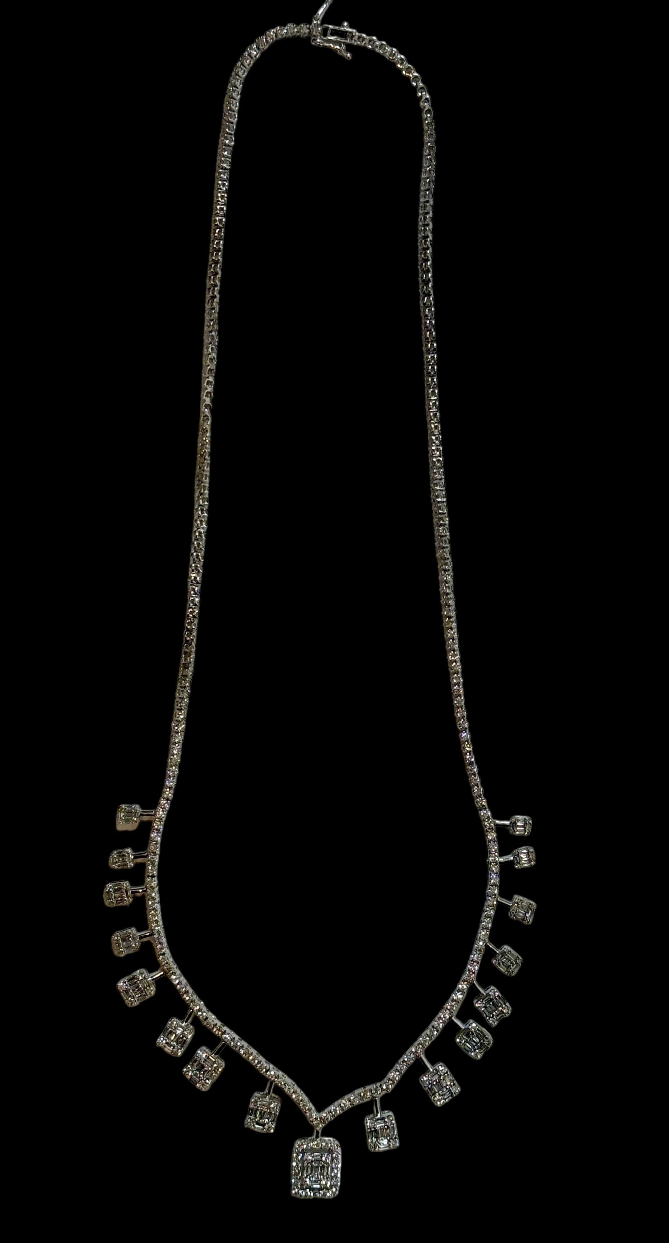 Luxury Promise Natural 4.50ct Baguette & Brilliant Round Diamond Necklace set in 18K White Gold