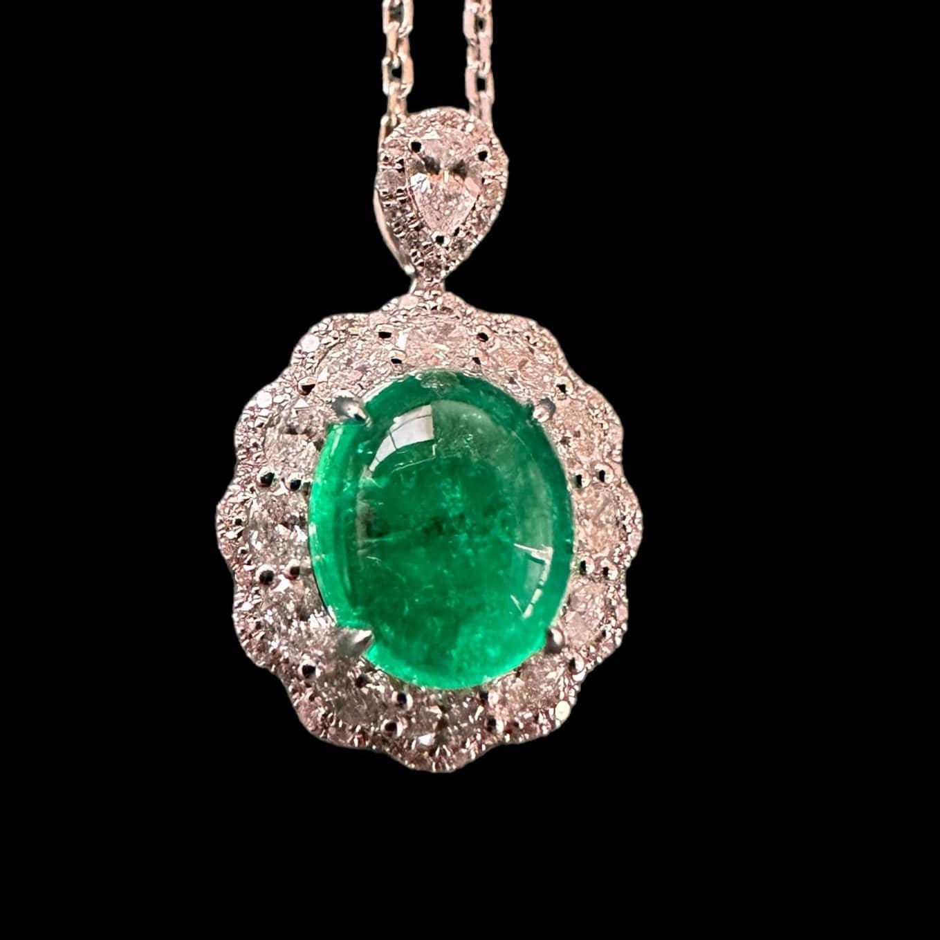 Luxury Promise Natural Emerald & Diamond Pendant Necklace