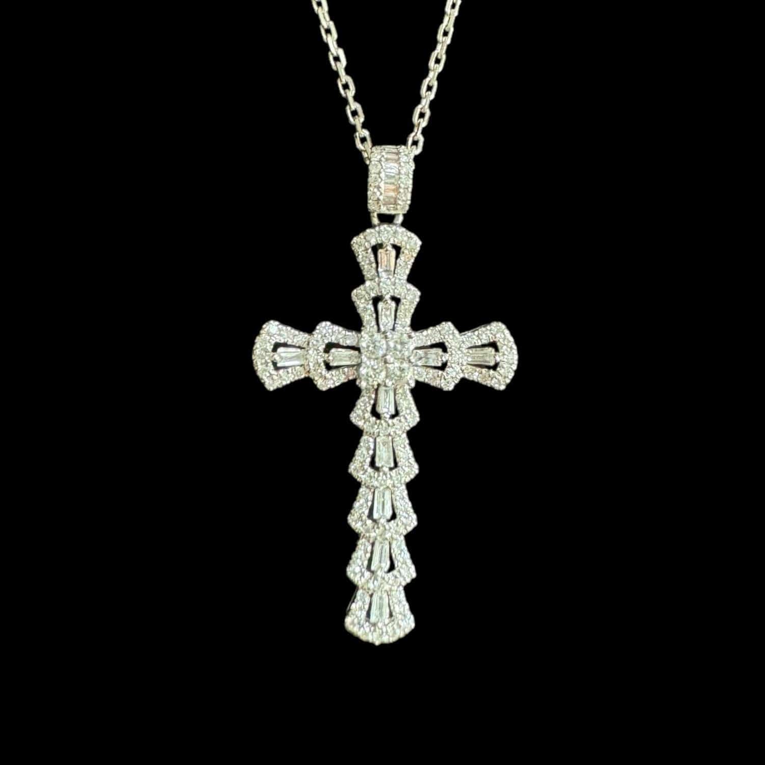 Luxury Promise Natural White Diamond Cross Pendant Necklace