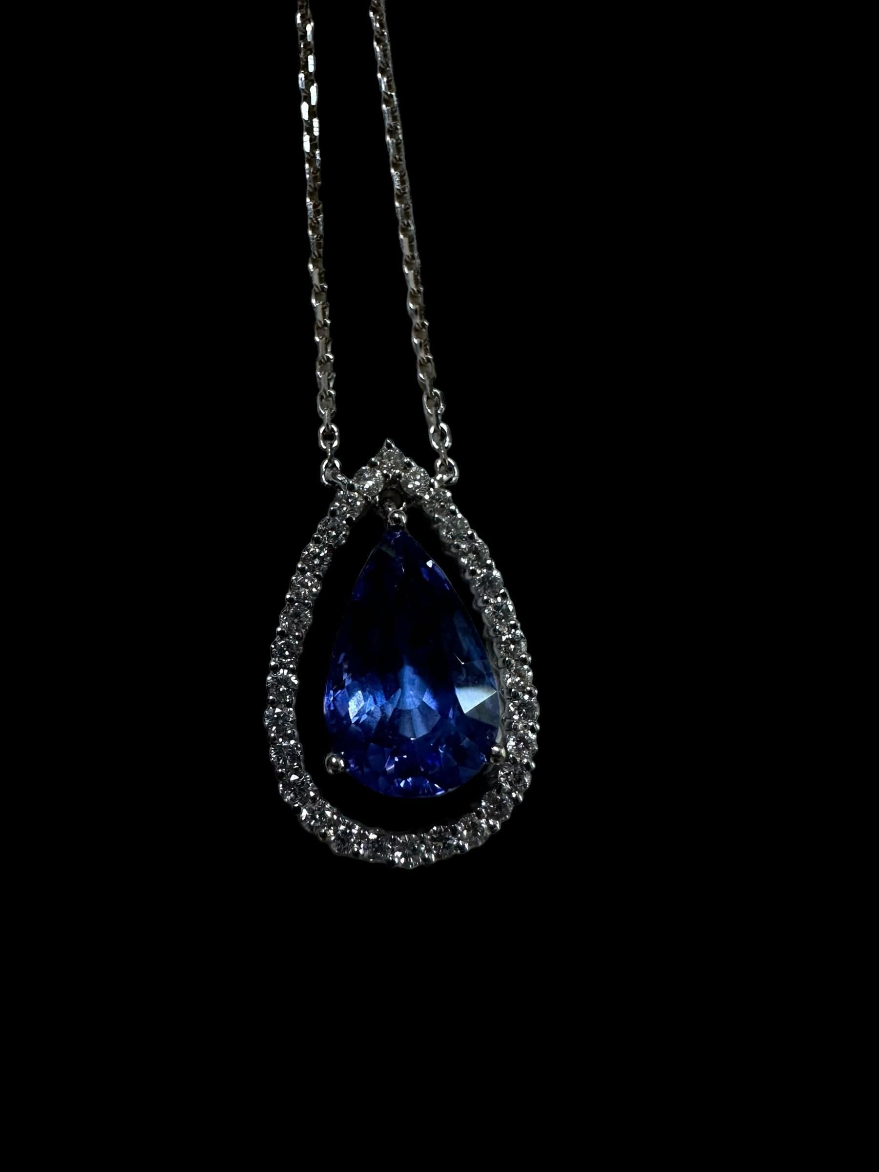 Luxury Promise Pear Cut Tanzanite & Diamond Necklace