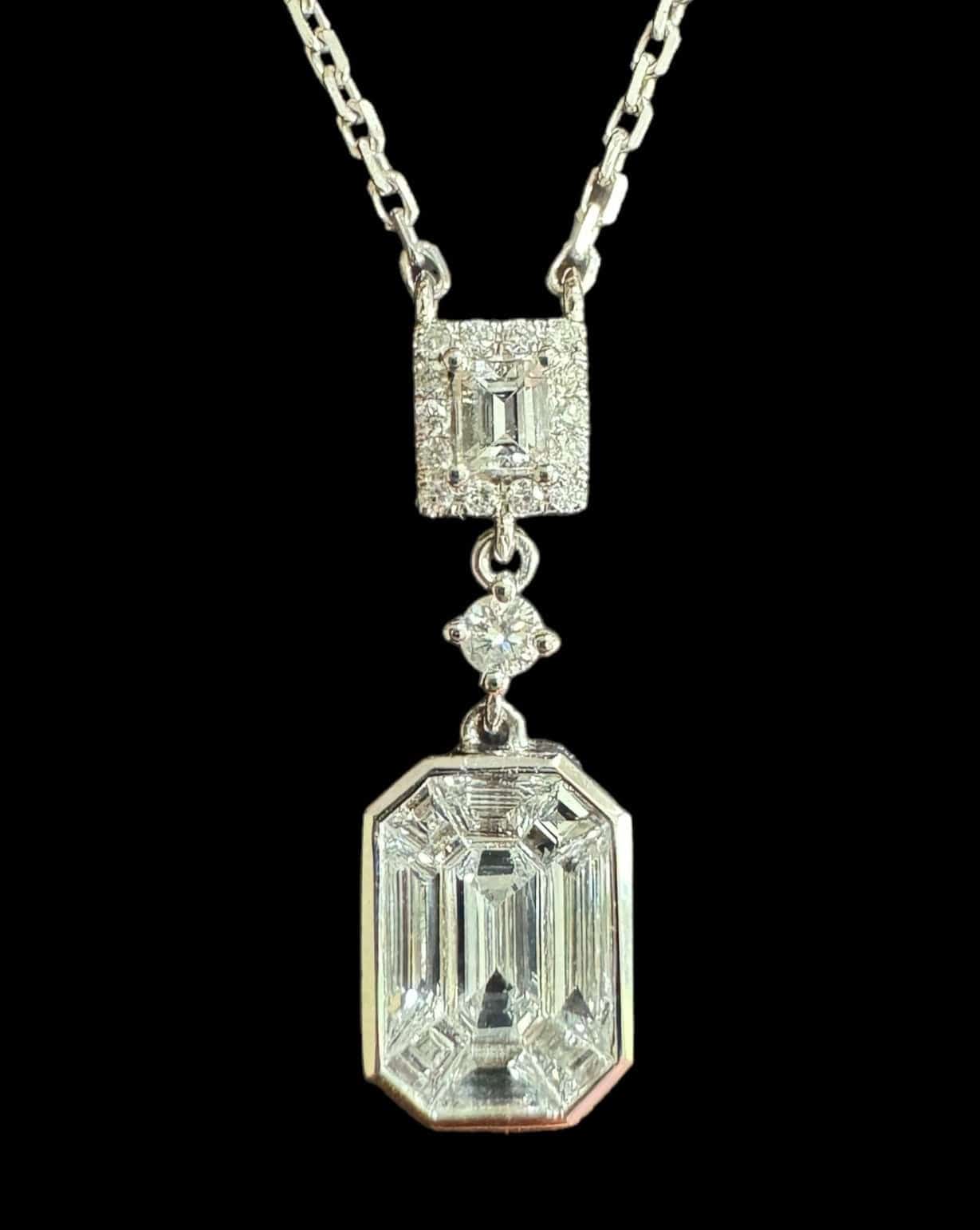 Luxury Promise Rectangular White Diamond Pendant Necklace set in 18K White Gold