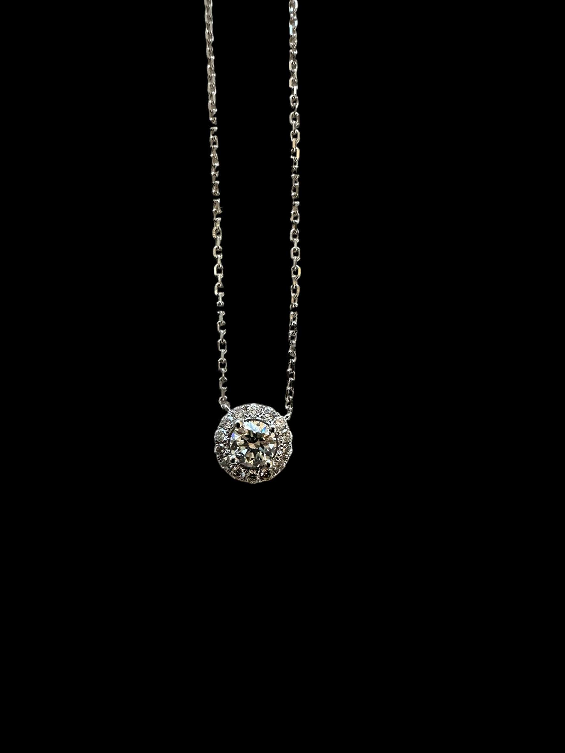 Luxury Promise Round Diamond with Halo of Diamonds Pendant Necklace