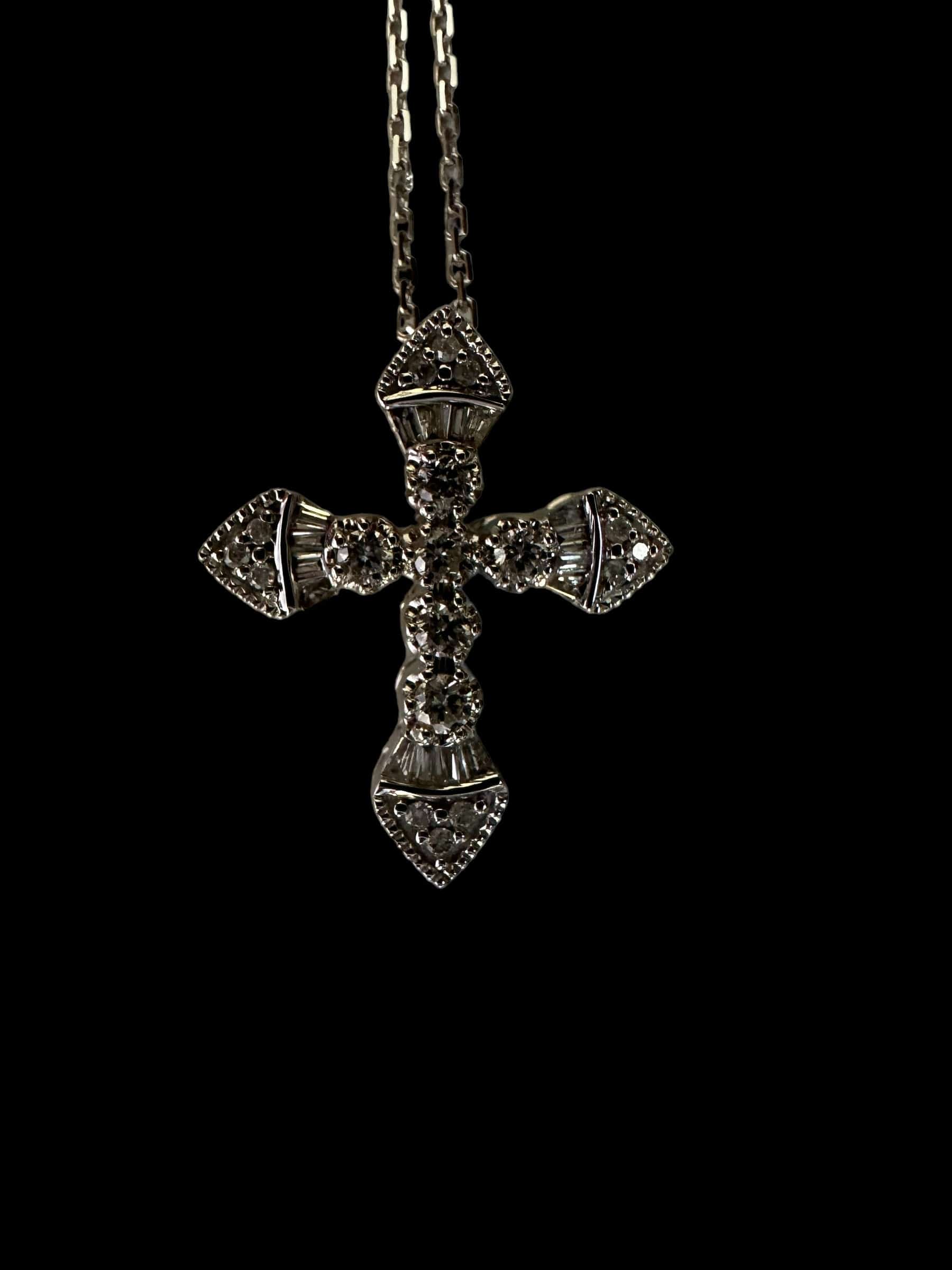 Luxury Promise White Diamond Cross Necklace set in 18K White Gold