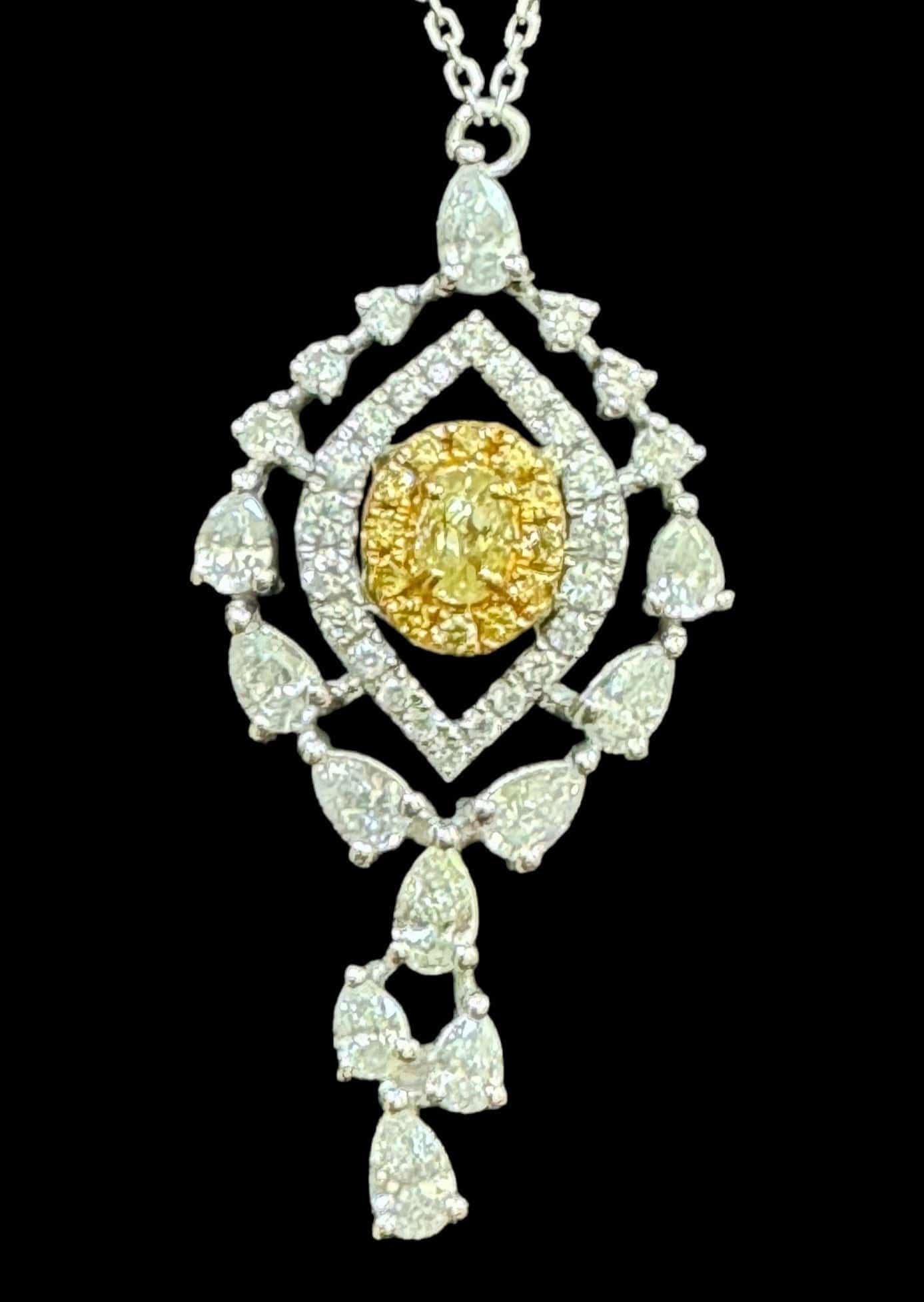 Luxury Promise Yellow & Diamond Cushion Set Diamond Necklace set in 18K White Gold