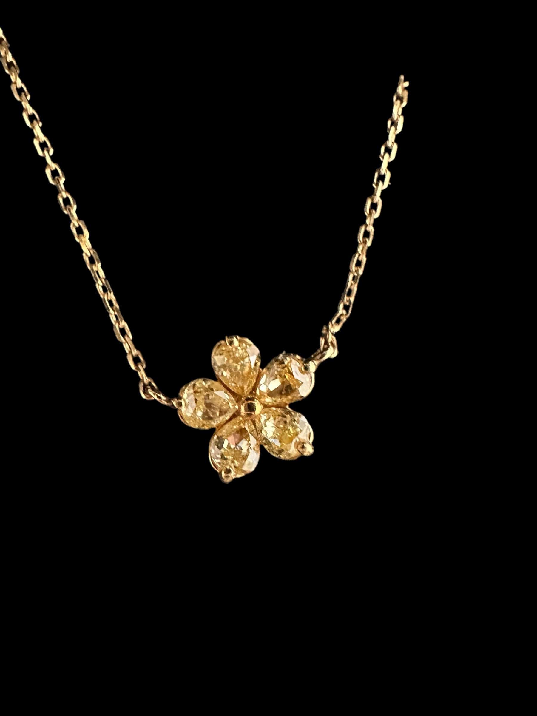 Luxury Promise Yellow Diamond in Pear Cut Flower Necklace set in 18K Yellow Gold