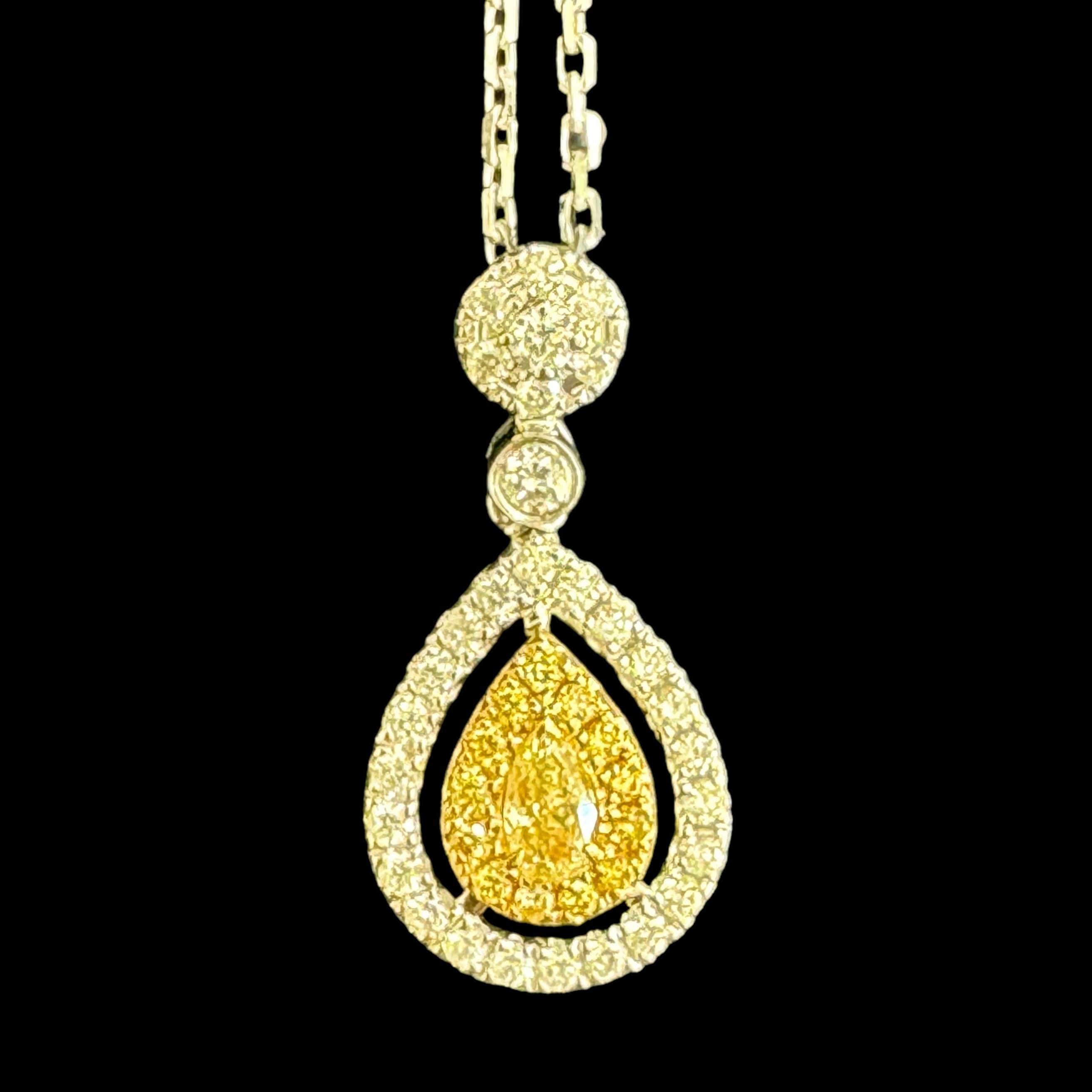 Luxury Promise Yellow Diamond Pear Drop set in White Diamonds Necklace