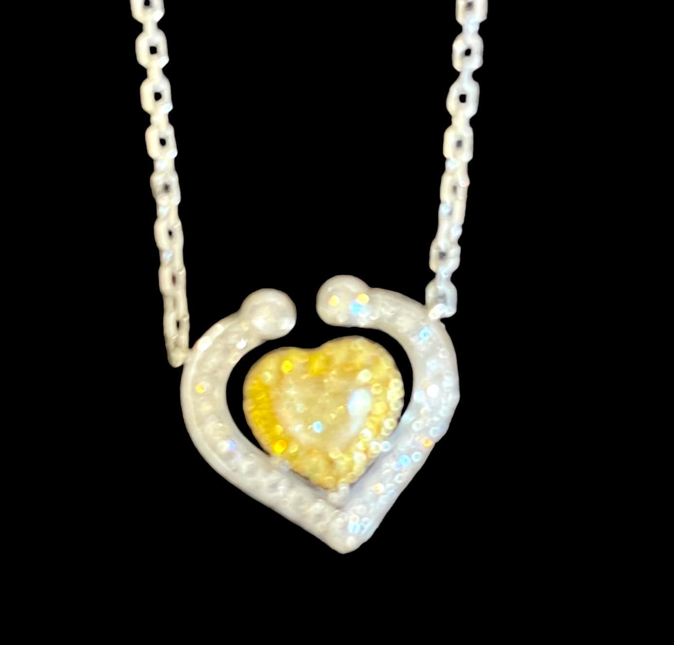 Luxury Promise Yellow Heart & White Diamond Necklace set in 18K White Gold