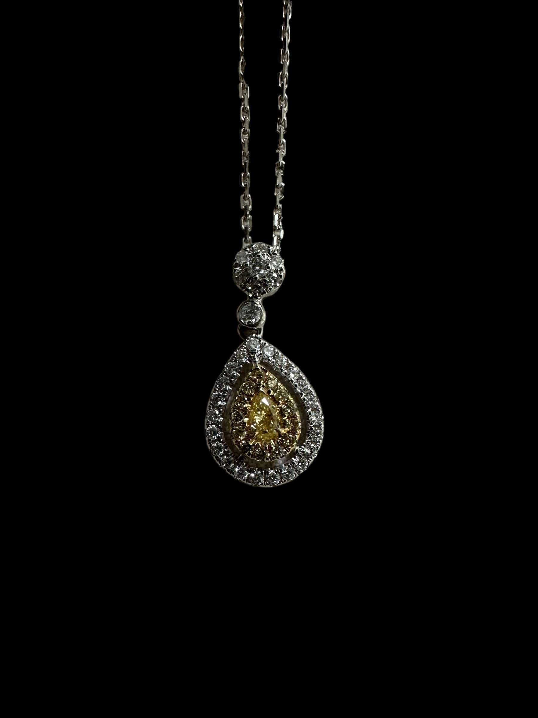 Luxury Promise Yellow Pear Shape Diamond Drop with Surrounding White Diamond Necklace