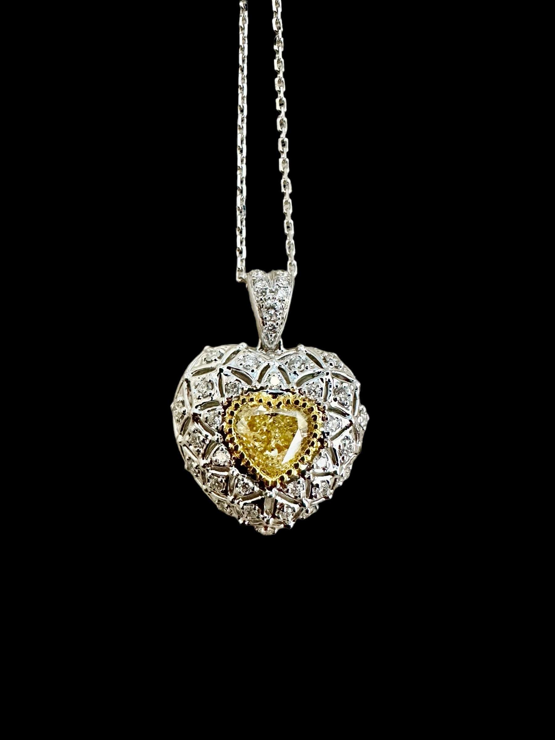 Luxury Promise Yellow & White Diamond Heart Necklace set in 18K White Gold