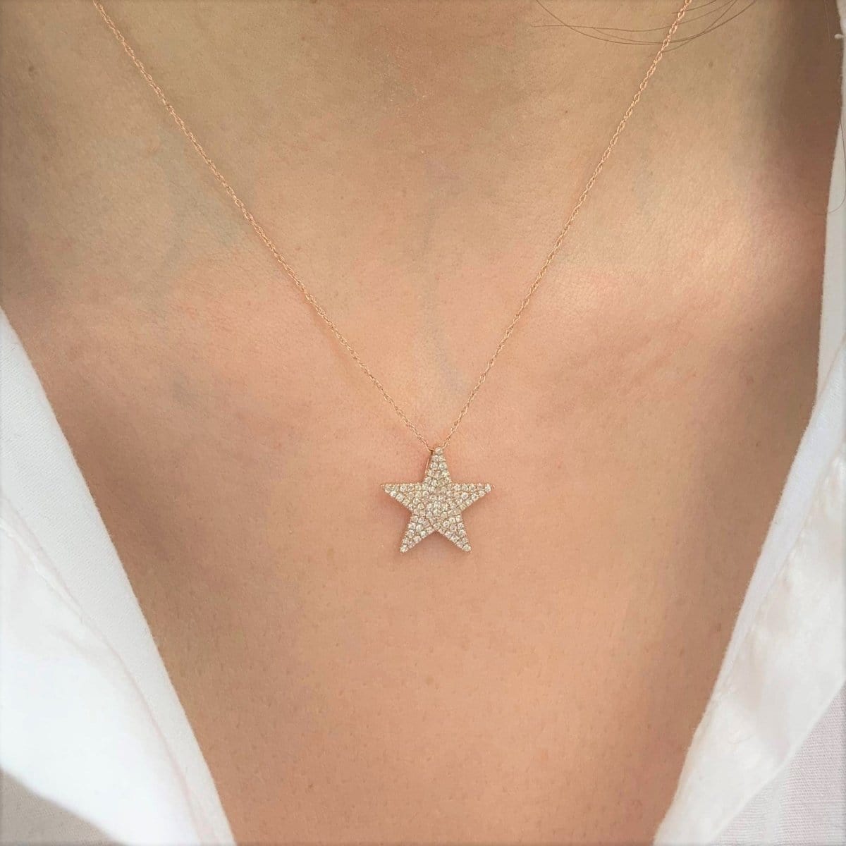 14k Gold & Diamond Star Necklace Yellow Gold 0.31ctw