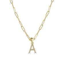 14k Yellow Gold & Diamond Paperclip Initial “A” Necklace