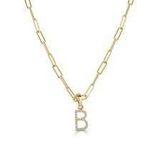 14k Yellow Gold & Diamond Paperclip Initial “B” Necklace