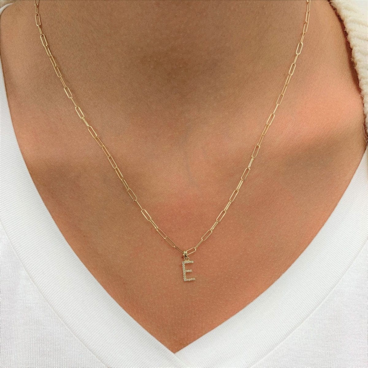 14k Yellow Gold & Diamond Paperclip Initial “H” Necklace