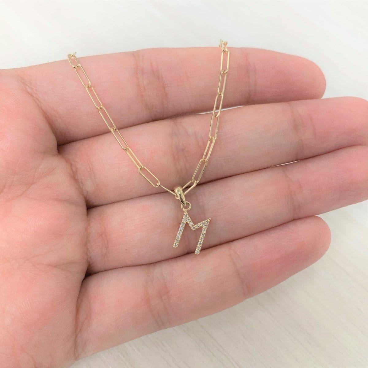 14k Yellow Gold & Diamond Paperclip Initial “I” Necklace