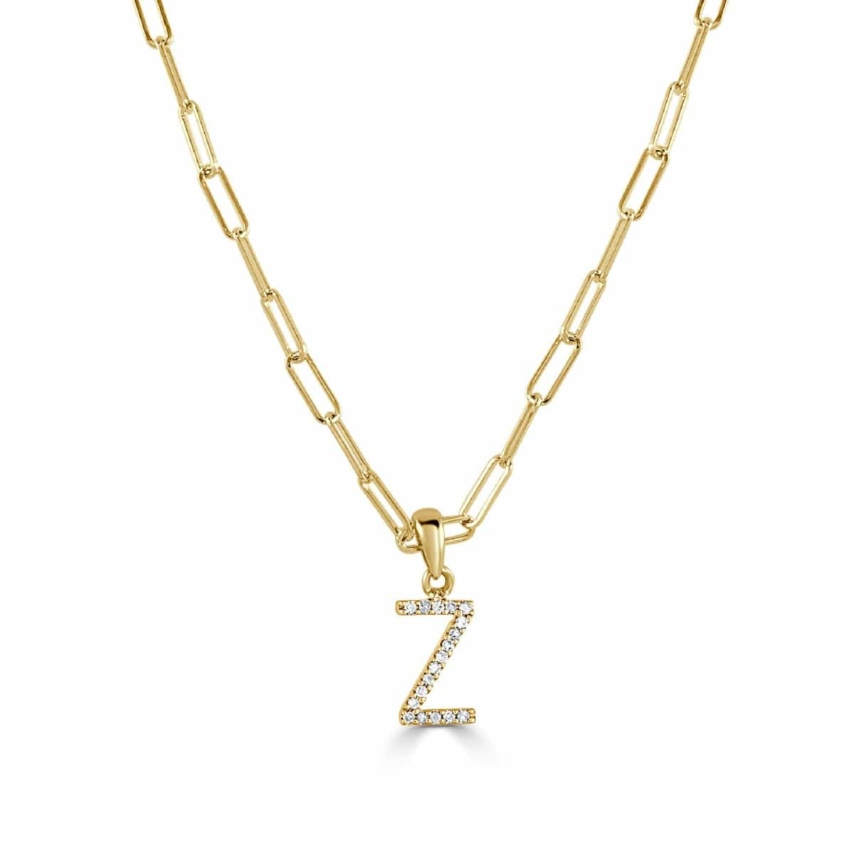 14k Yellow Gold & Diamond Paperclip Initial "Z" Necklace