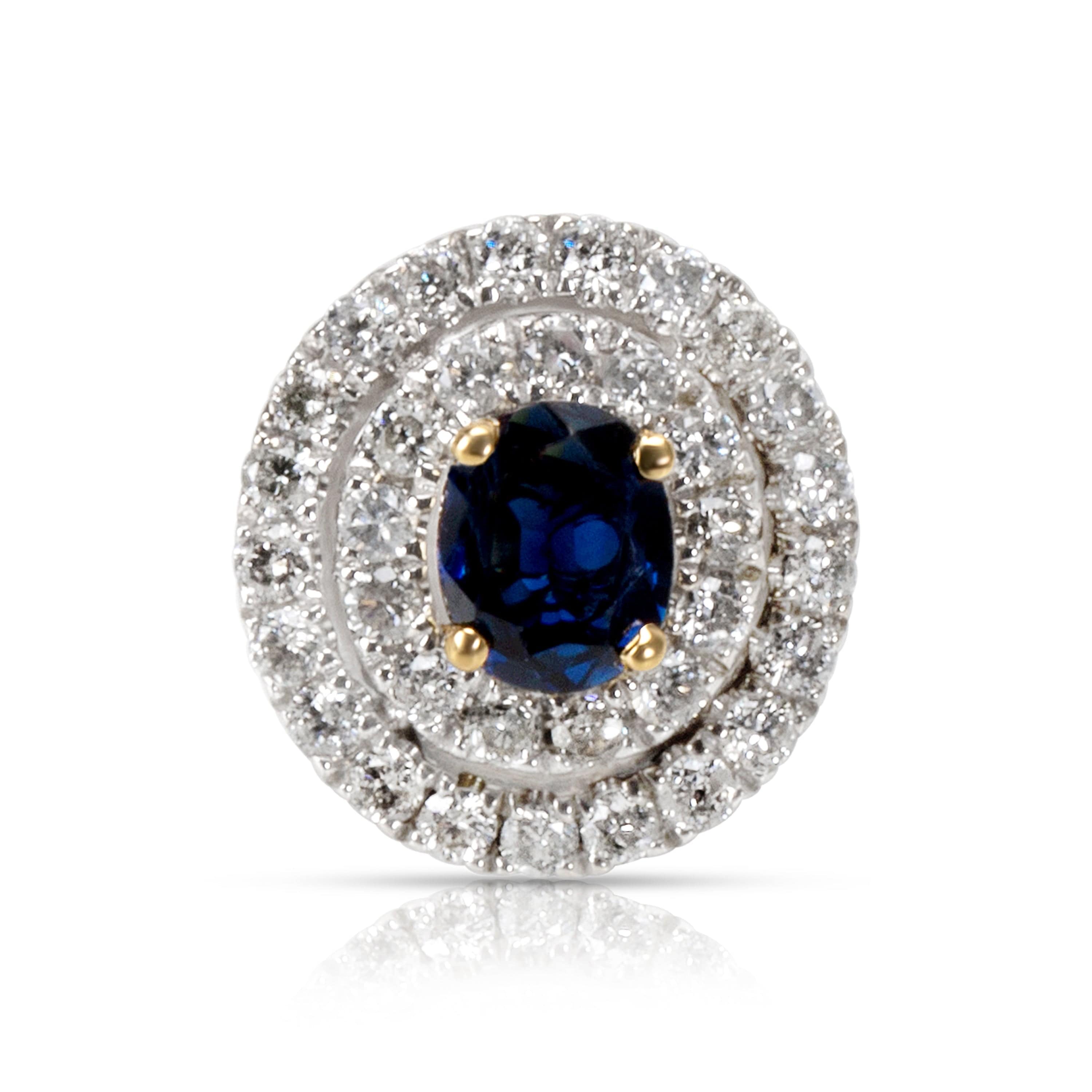 Luxury Promise Sapphire & Diamond Double Halo Pendant in 18K Gold