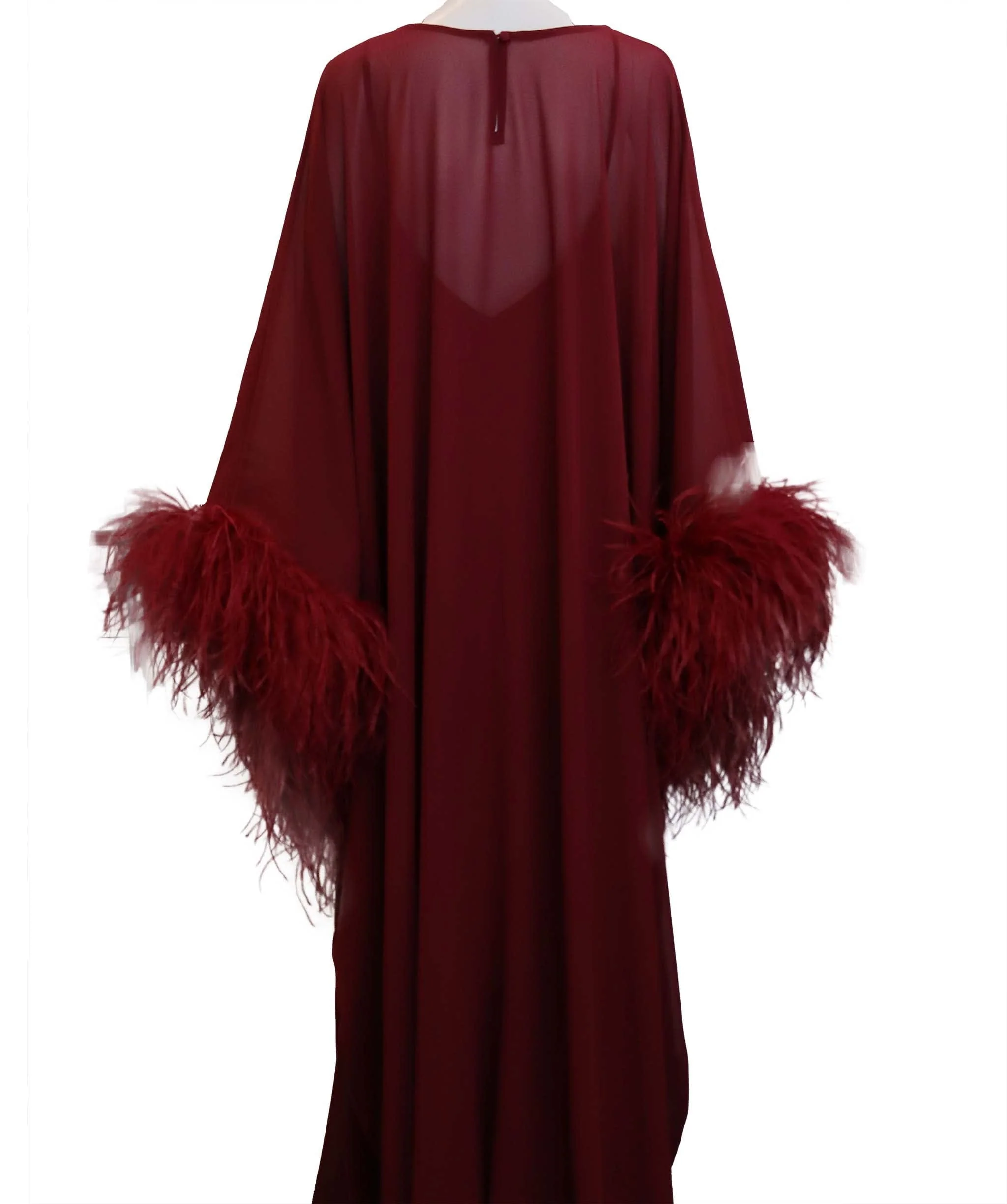 Luxury Promise Maroon (dark red) 2 part set feather chiffon kaftan with maroon maxi dress TP030
