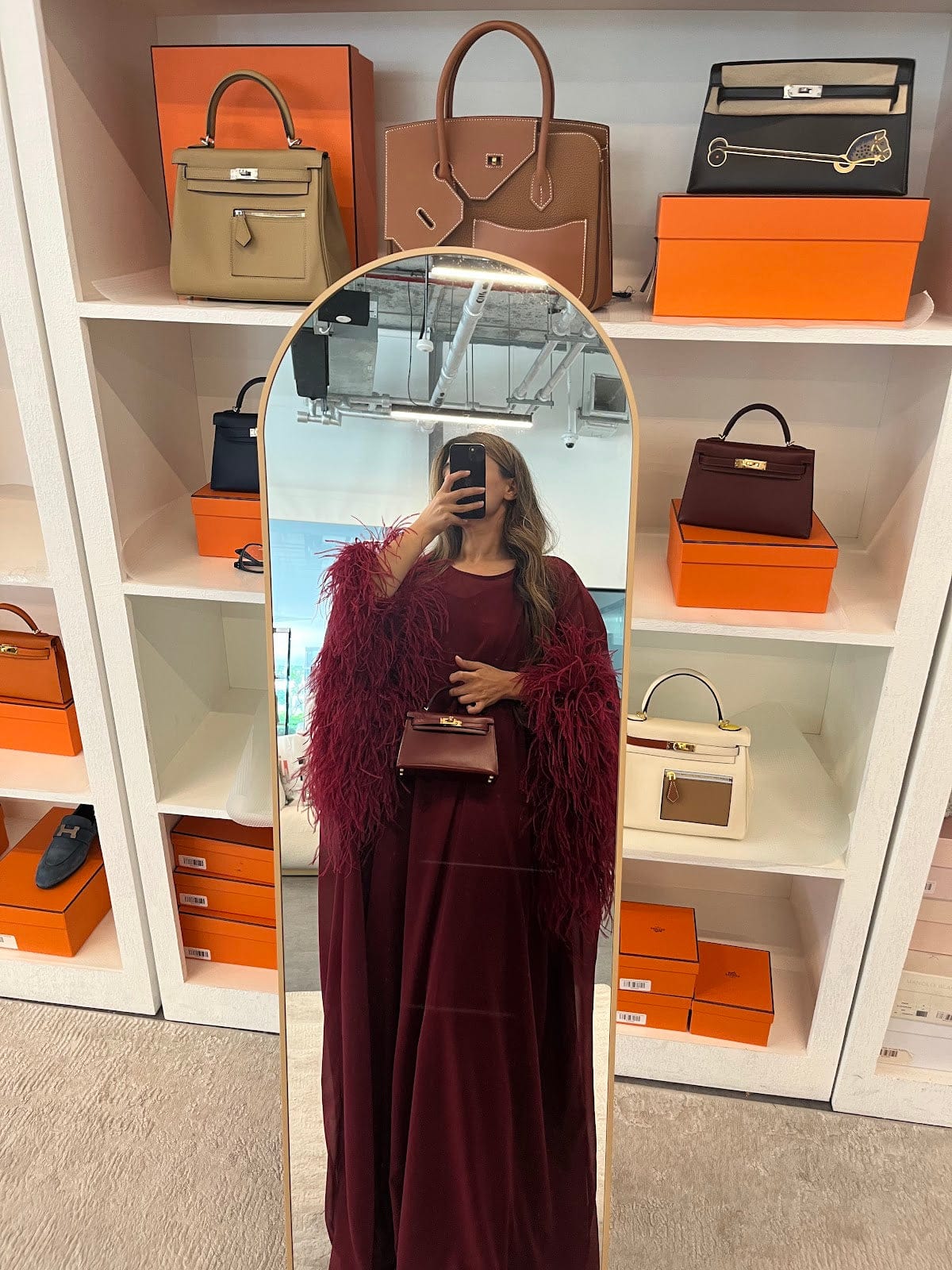 Luxury Promise Maroon (dark red) 2 part set feather chiffon kaftan with maroon maxi dress TP030
