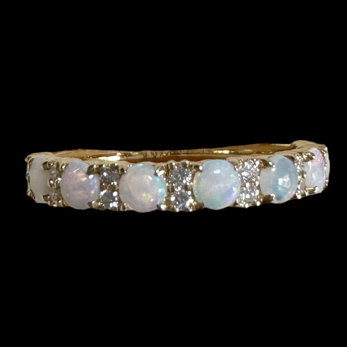 Luxury Promise Opal & Diamond Eternity Ring in 18K Yellow Gold