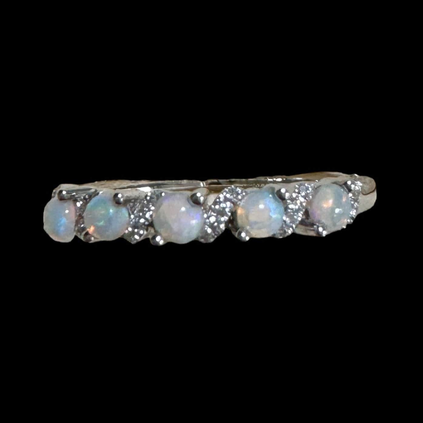 Luxury Promise Opal & Diamond Eternity Ring set in 18K White Gold