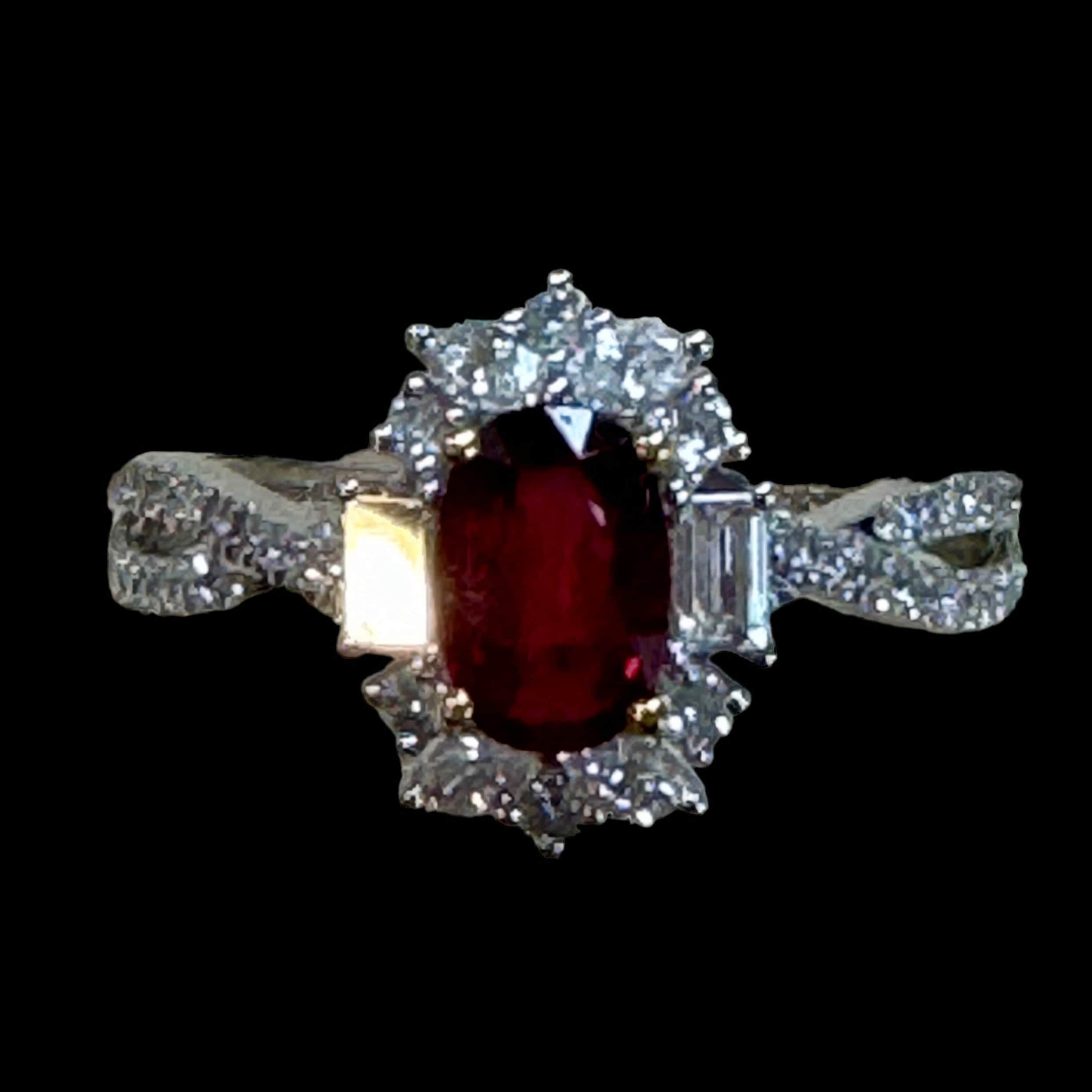 Luxury Promise Oval Centre Ruby & Diamond Ring set in 18K White Gold