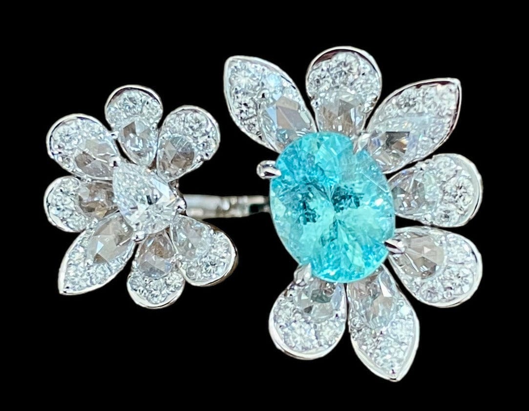 Luxury Promise Paraiba Tourmaline & Diamond Ring set in 18K White Gold