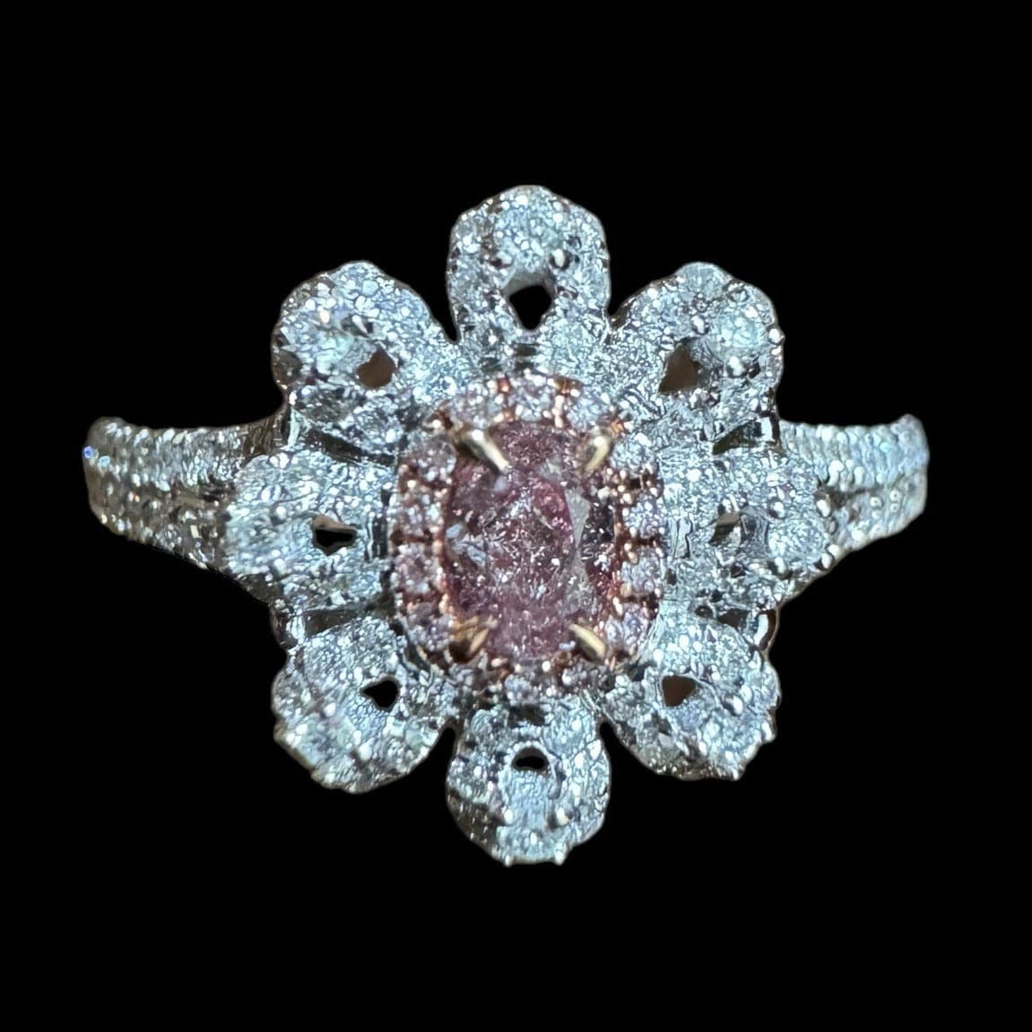 Luxury Promise Pave Pink & White Diamond Ring set in 18K White Gold