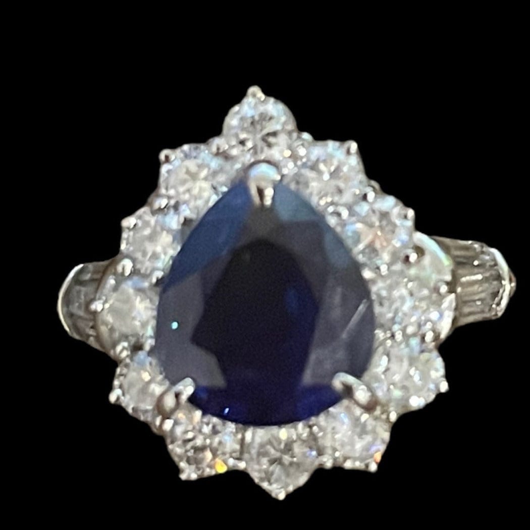 Luxury Promise Pear Shaped "Royal Blue" Sapphire & Diamond Ring set in Platinum