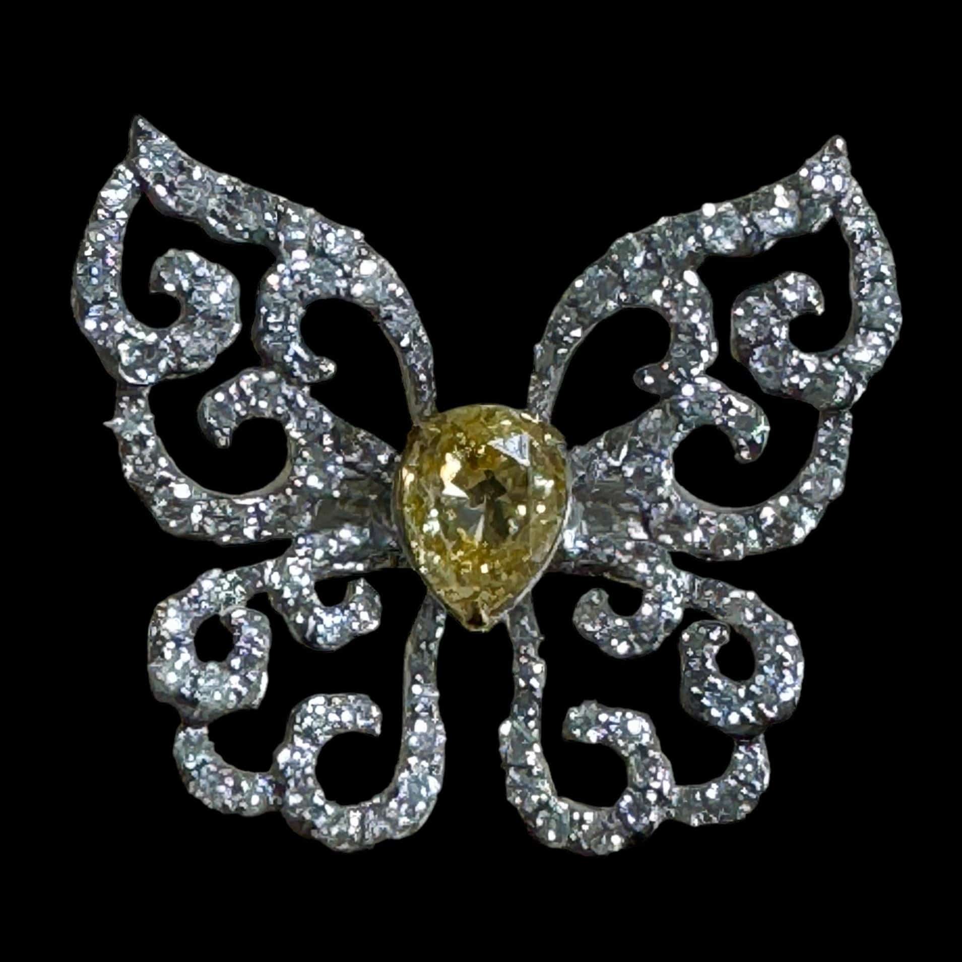 Luxury Promise Pear Shaped Yellow Diamond & Diamond Butterfly Ring