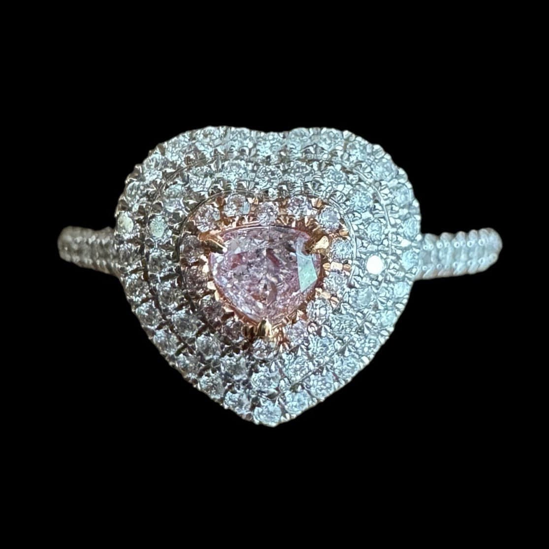 Luxury Promise Pink Diamond Heart with White Diamonds Ring set in 18K White Gold