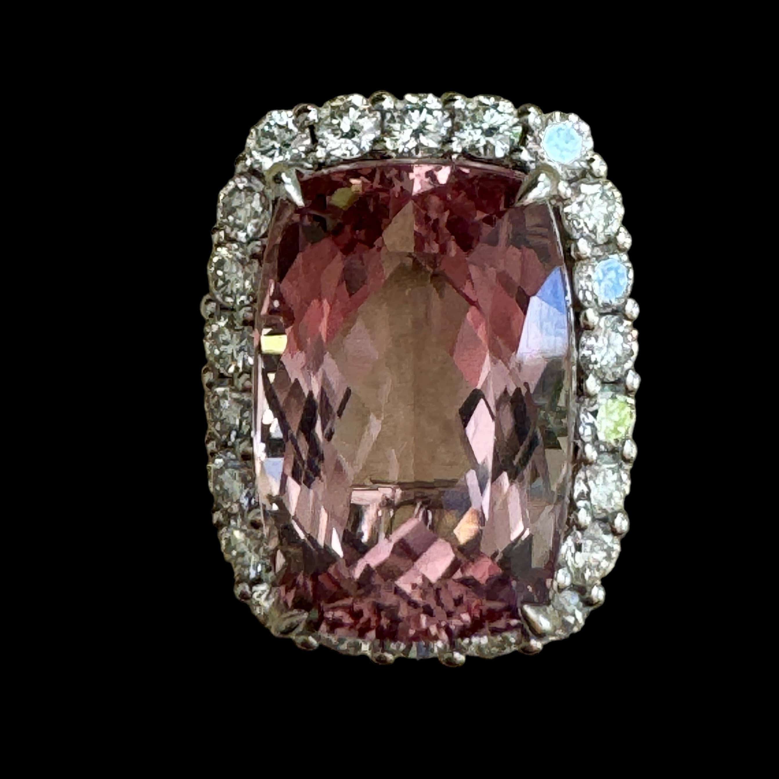 Luxury Promise Pink Morganite & Diamond Ring set in 18K White Gold