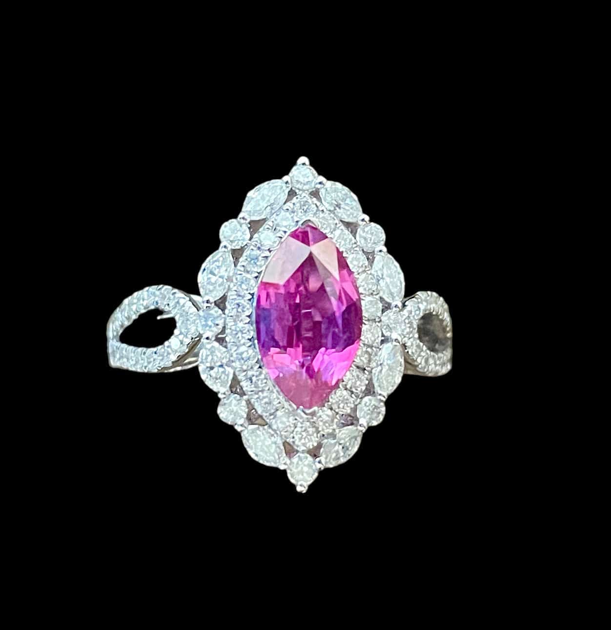 Luxury Promise Pink Sapphire & Diamond Ring set in 18K White Gold