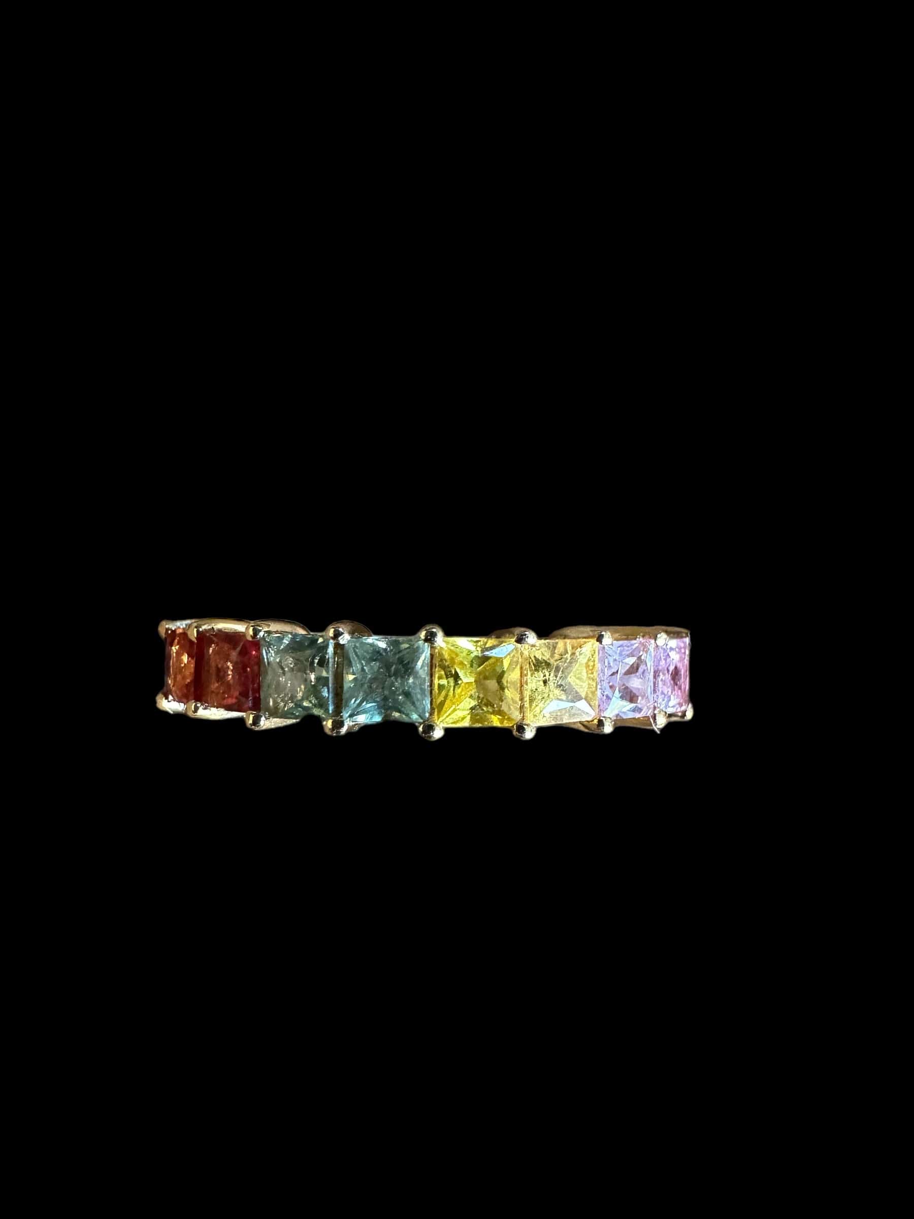 Luxury Promise Princess Cut Multi Sapphire Ring set in 18K Yellow Gold