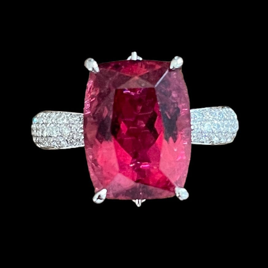 Luxury Promise Rubellite Tourmaline & Diamond Ring set in 18K White Gold