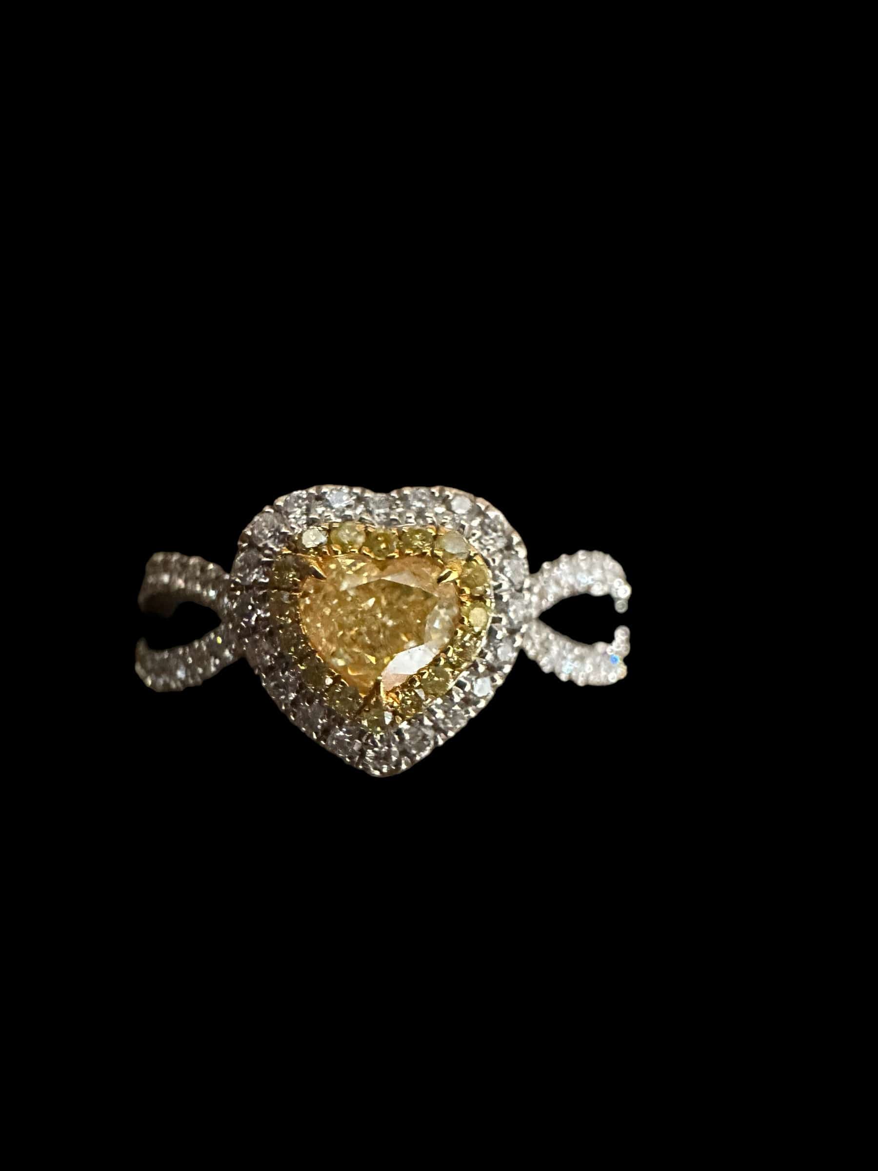 Luxury Promise Yellow Diamond Heart with White Diamonds Ring