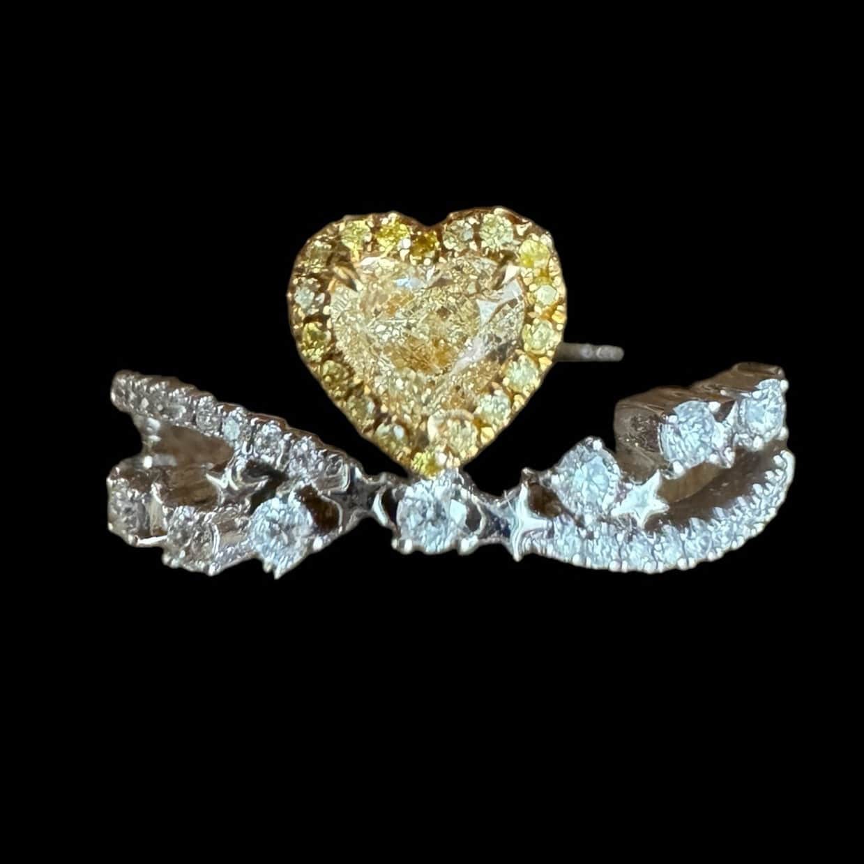 Luxury Promise Yellow Diamond & Natural Diamond Heart Shaped Ring set in 18K White Gold