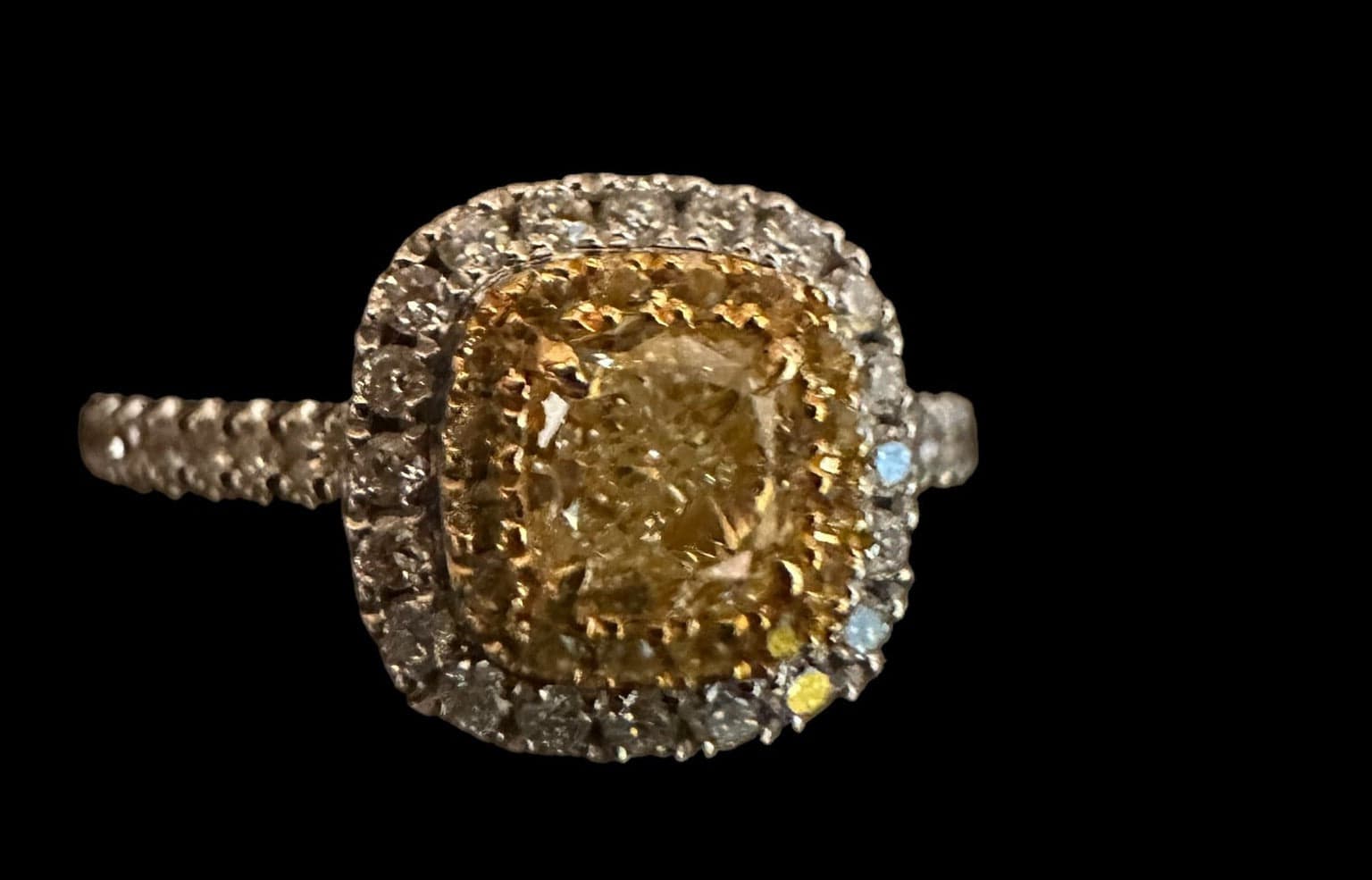 Luxury Promise Yellow Diamond with surrounding White Diamonds in Halo Set Ring