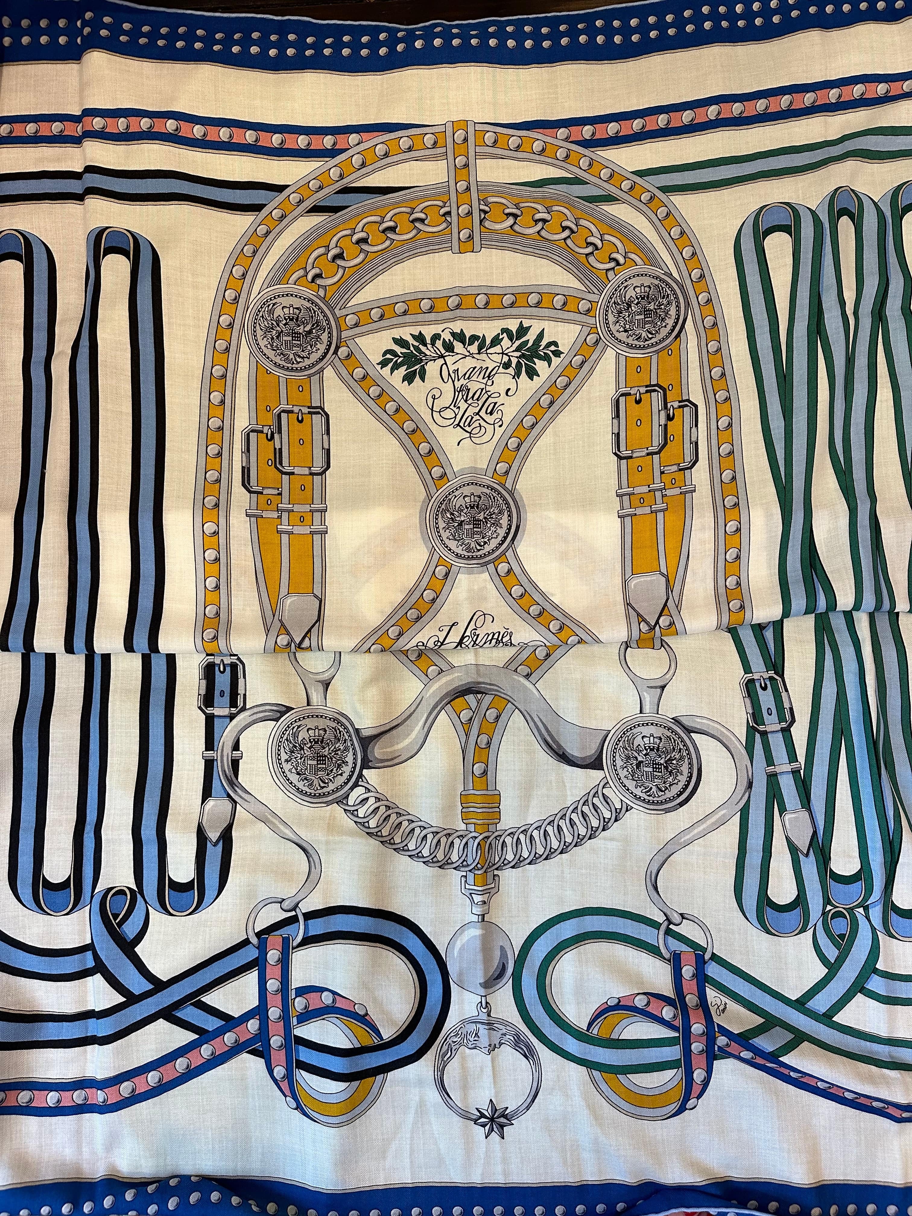 Luxury Promise Hermes Scarf - Blue/Green Ropes