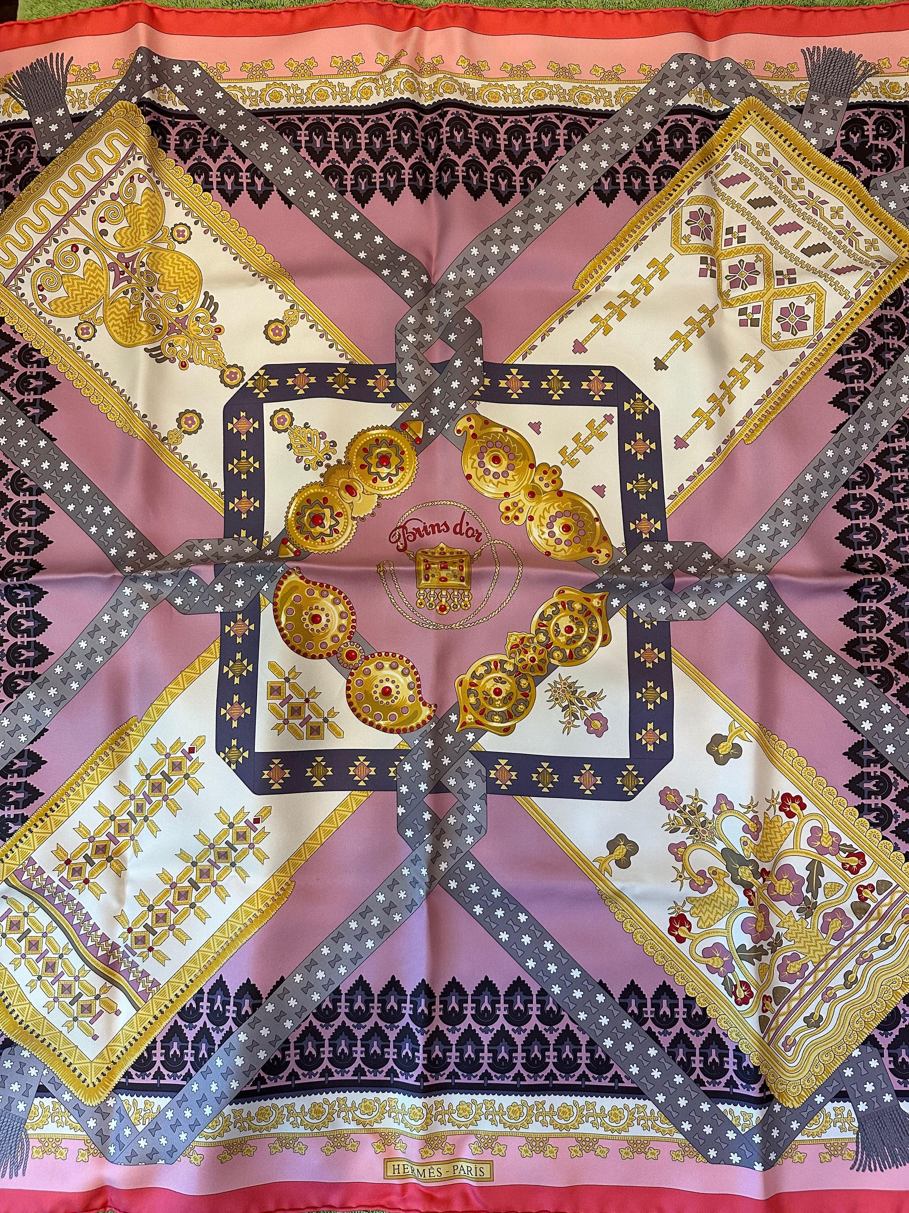 Luxury Promise Hermes Scarf - Grey/Pink Design