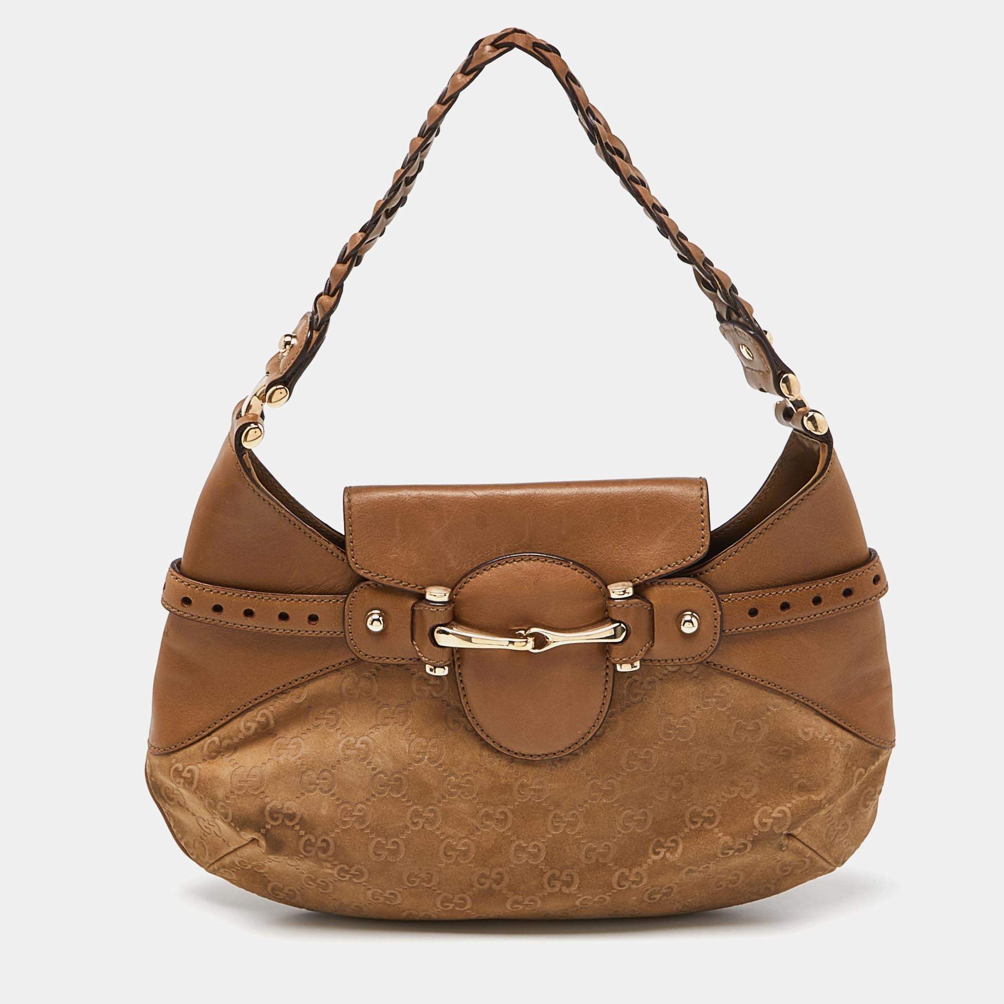 Gucci Beige GG Suede and Leather Pelham Flap Hobo RJC4369