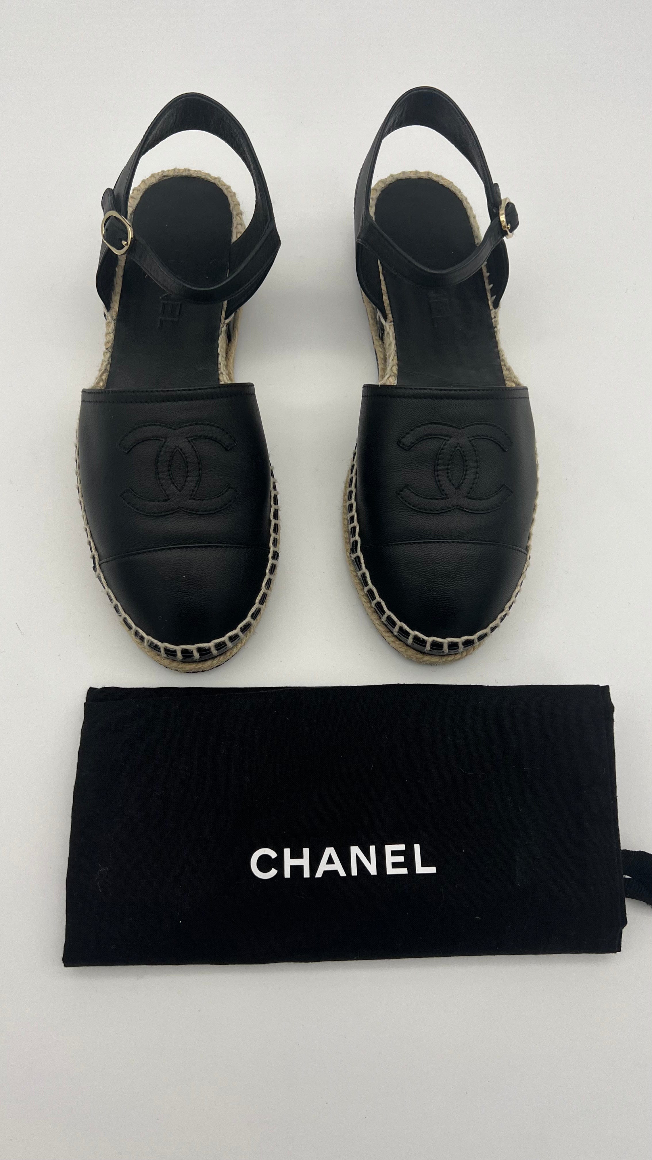 LuxuryPromise Chanel Black Espadrille Sandals Size 38 KRC17762