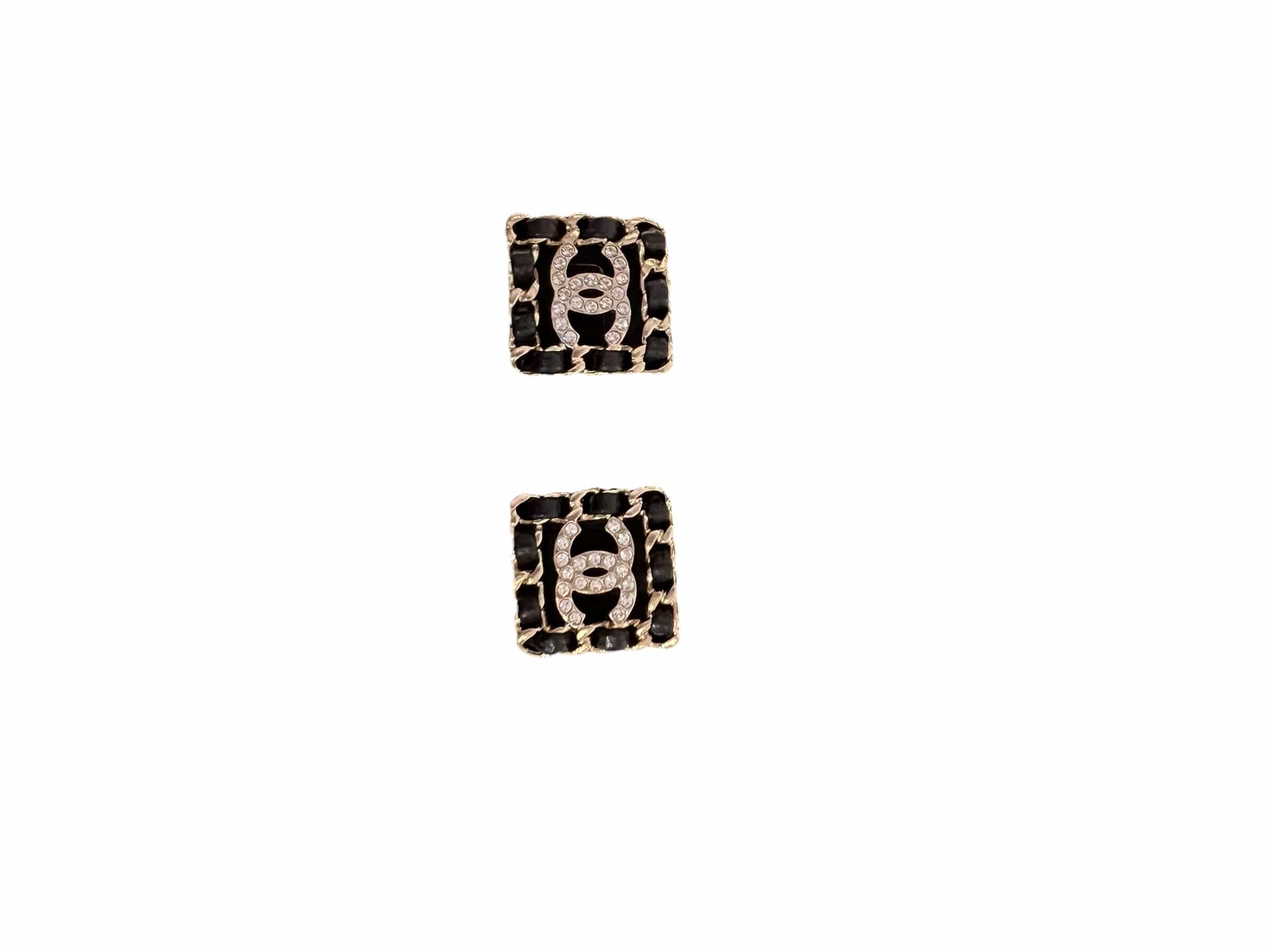 LuxuryPromise Chanel Square Intertwined Leather Diamantés CC Earstuds