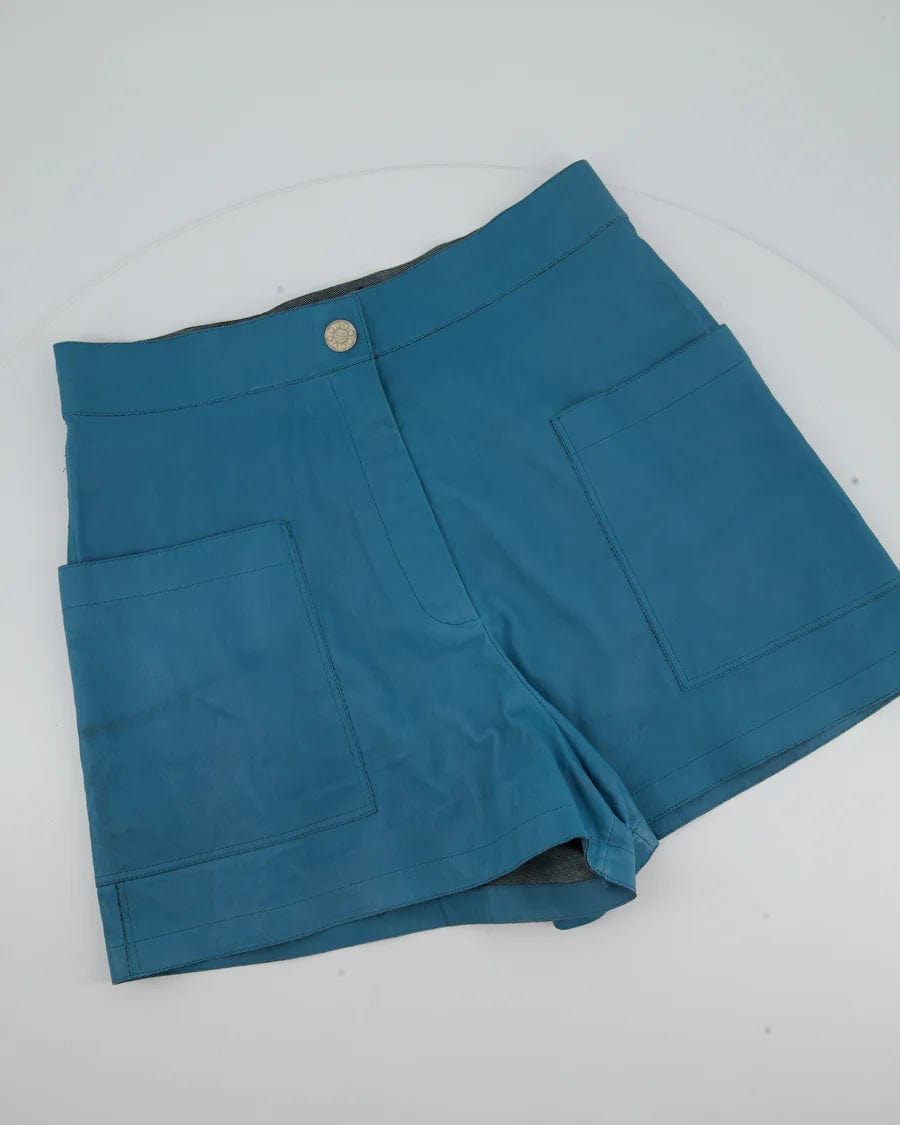 LuxuryPromise CHANEL TEAL LEATHER HIGH WAIST SHORTS WITH POCKET DETAILING FR 38 (UK 10)