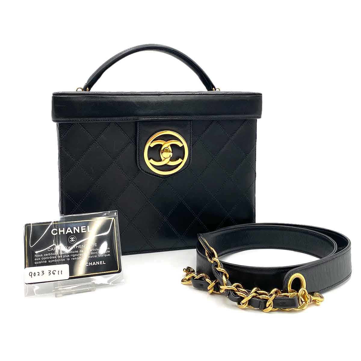 LuxuryPromise CHANEL VINTAGE VANITY 2WAY HAND SHOULDER BAG BLACK CAVIAR SKIN 90233611