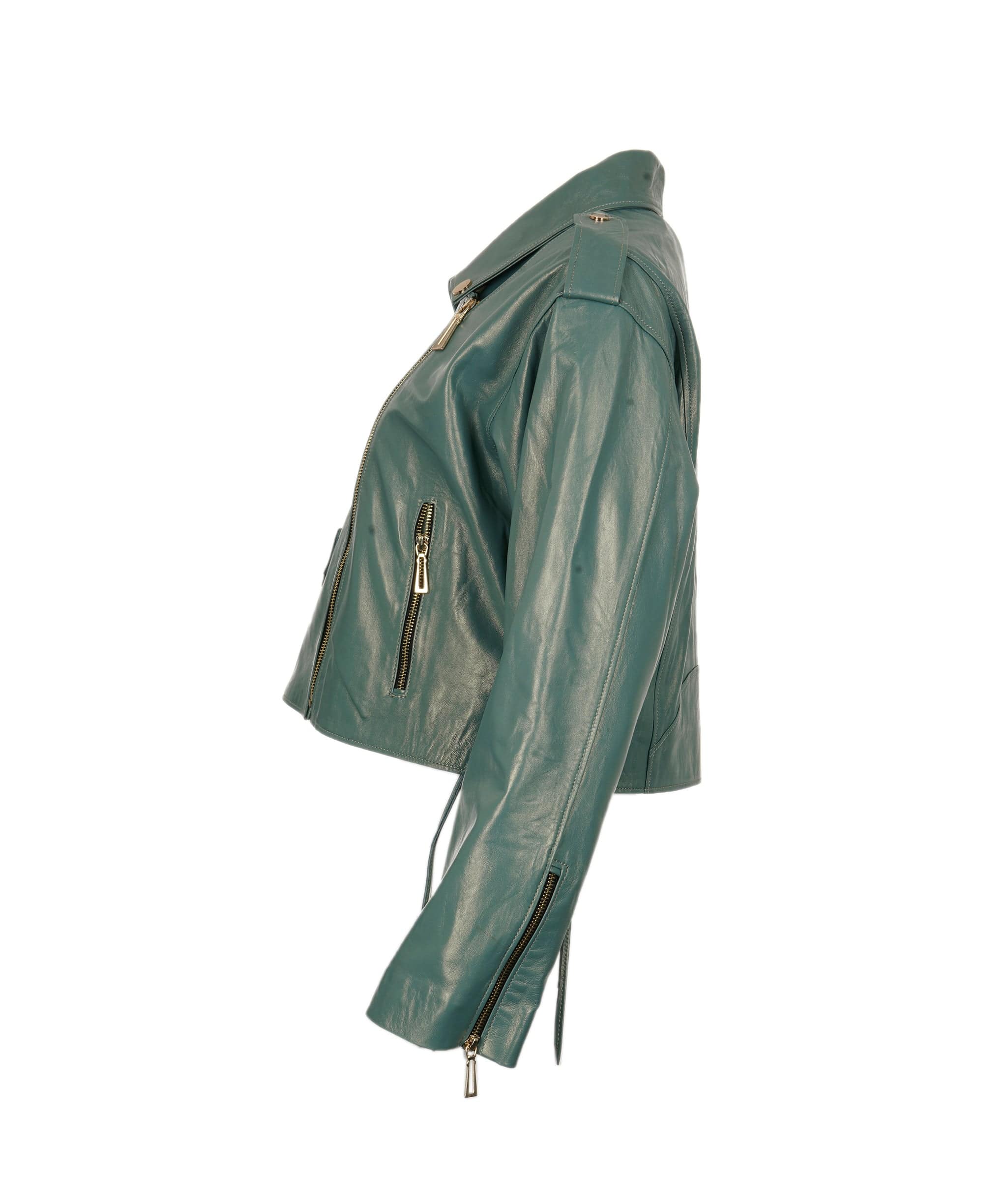 LuxuryPromise teal leather biker jacket AVC1059