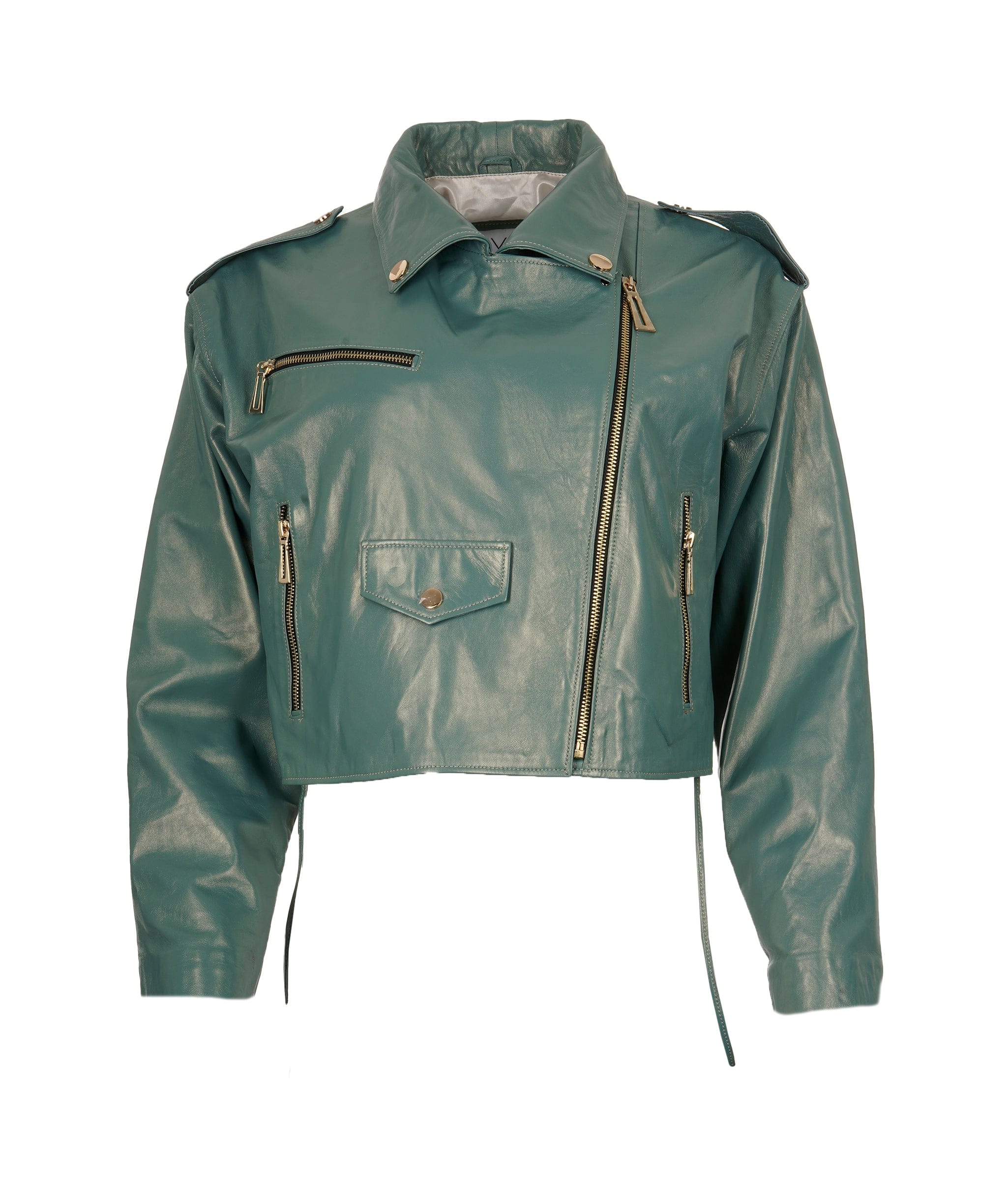 LuxuryPromise teal leather biker jacket AVC1059