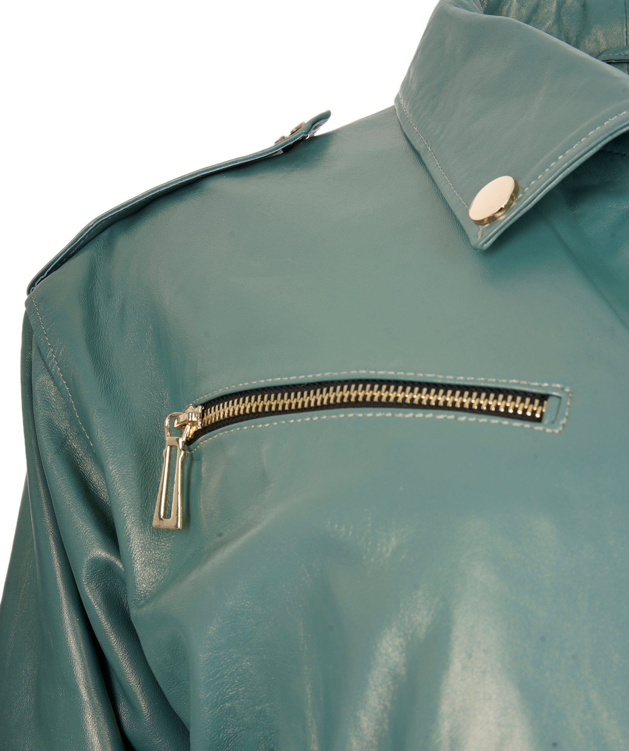 LuxuryPromise teal leather biker jacket AVC1059