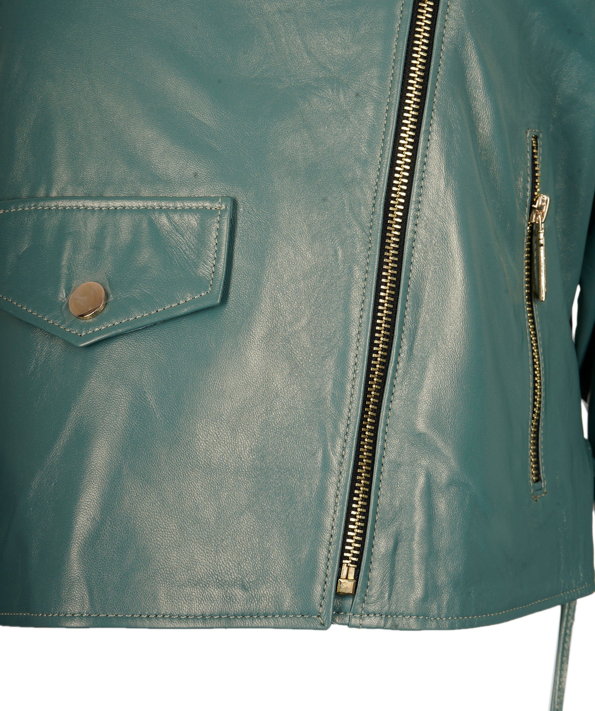 LuxuryPromise teal leather biker jacket AVC1059