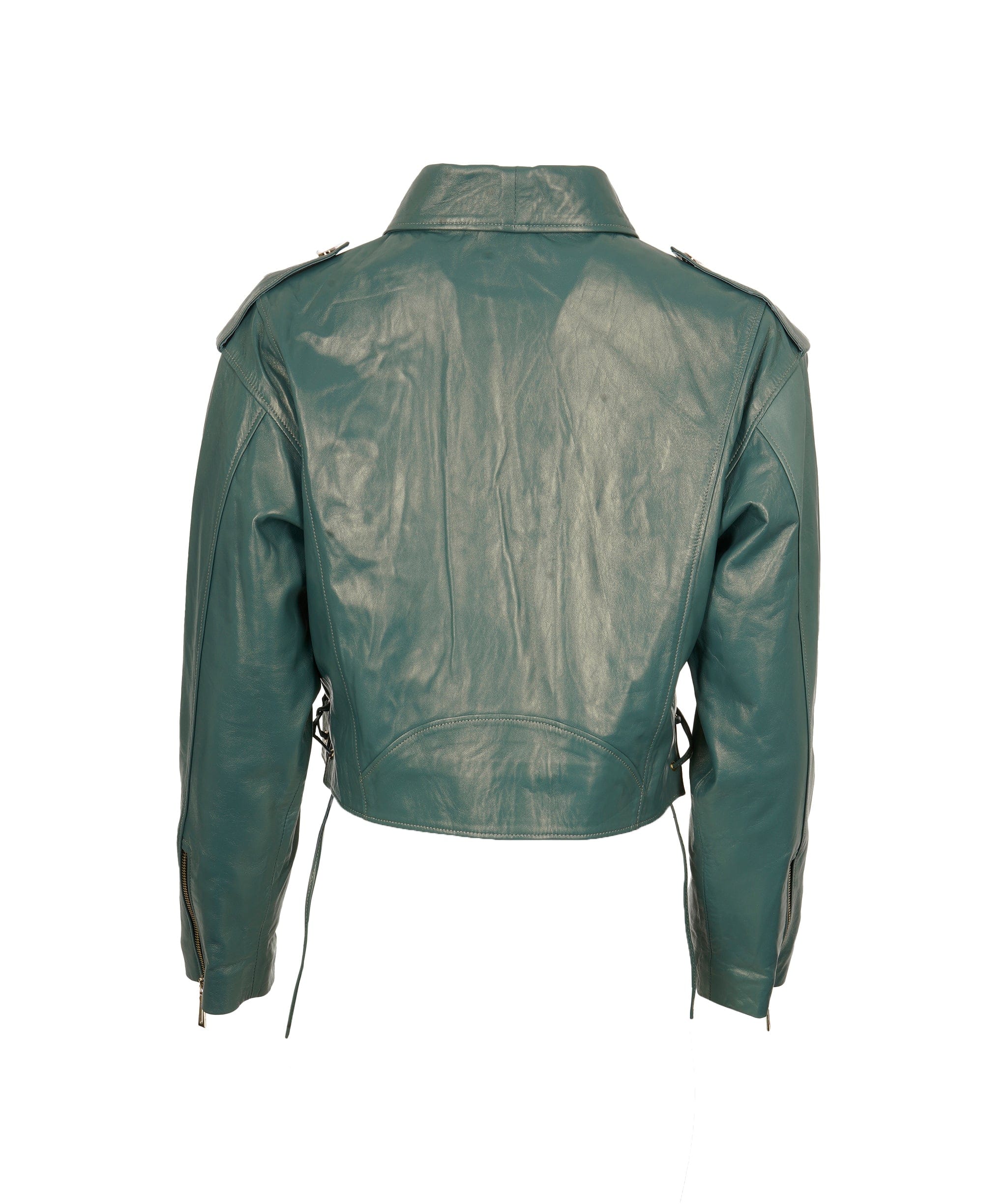 LuxuryPromise teal leather biker jacket AVC1059